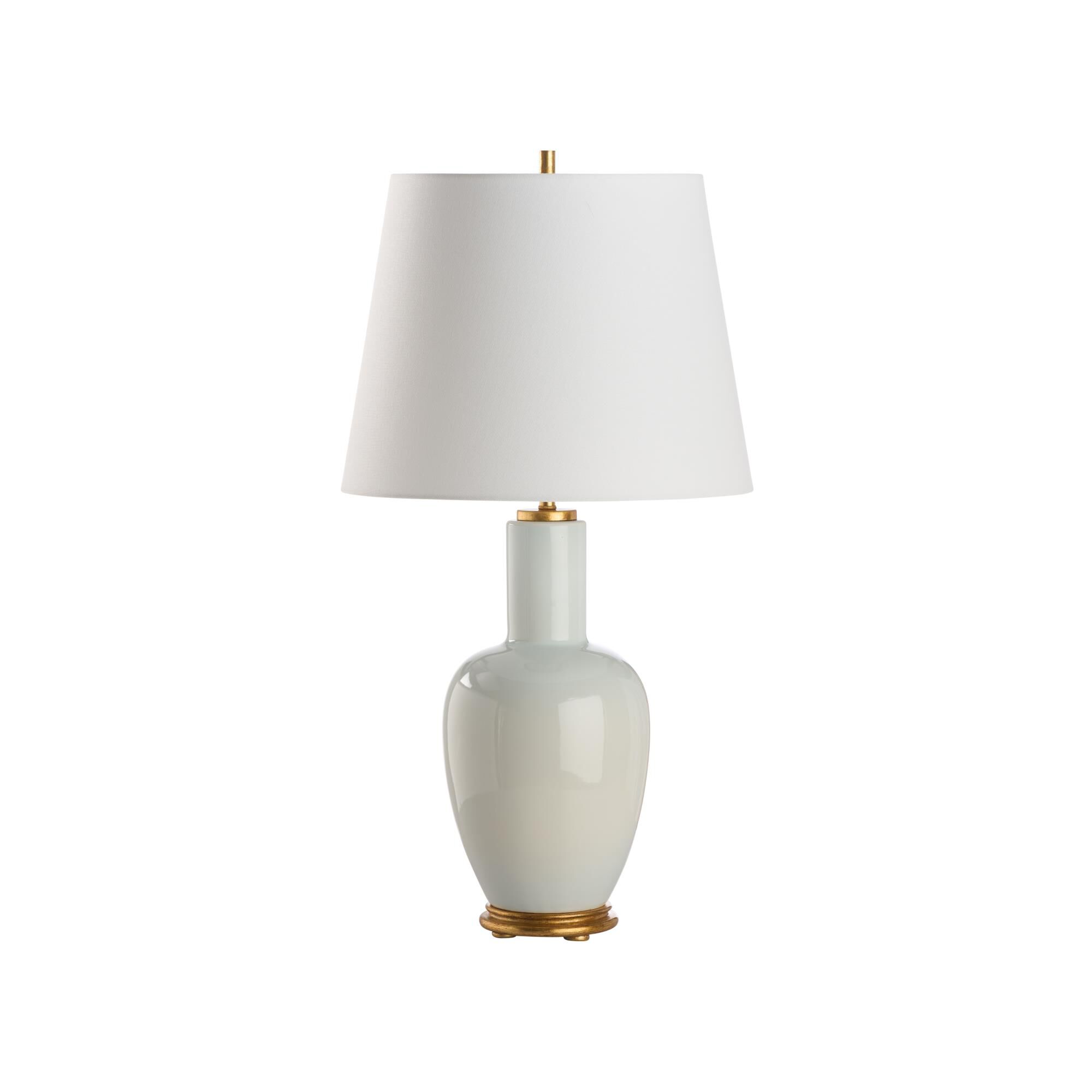 Shown in White, Cream and Gold finish and Linen shade