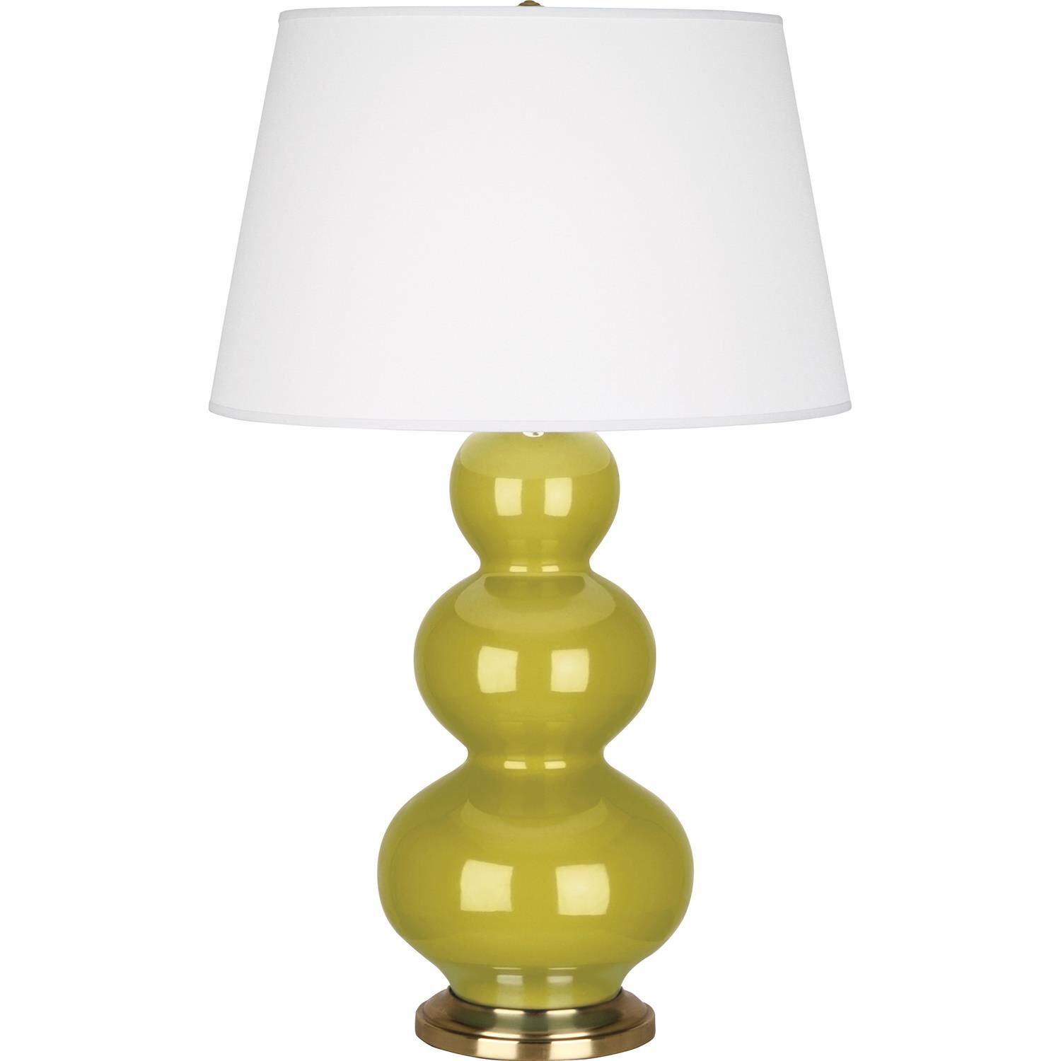 Shown in Citron Glazed Ceramic With Antique Brass ed Accents finish and Pearl Dupioni Fabric shade