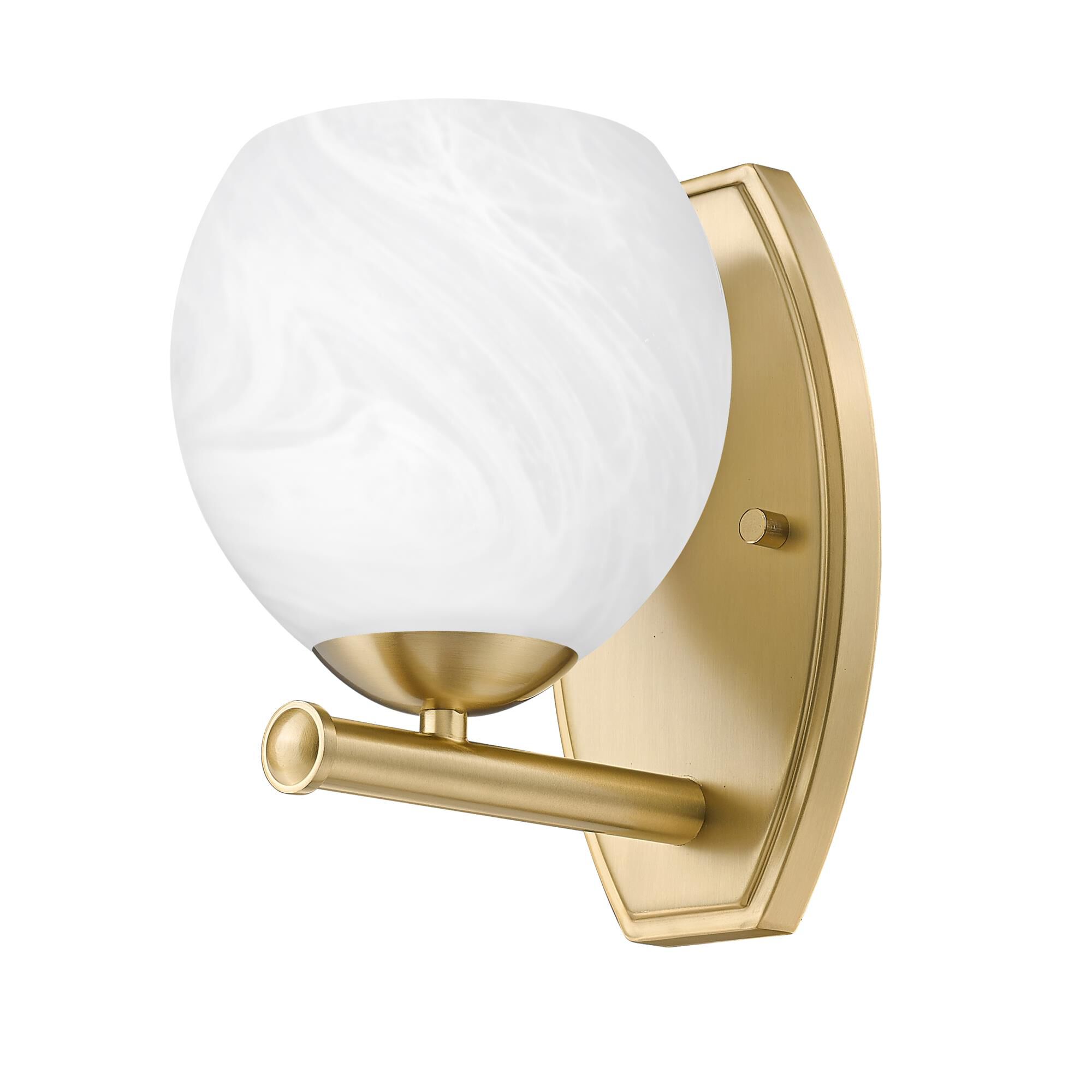 Shown in Modern Gold finish and Feathered White glass
