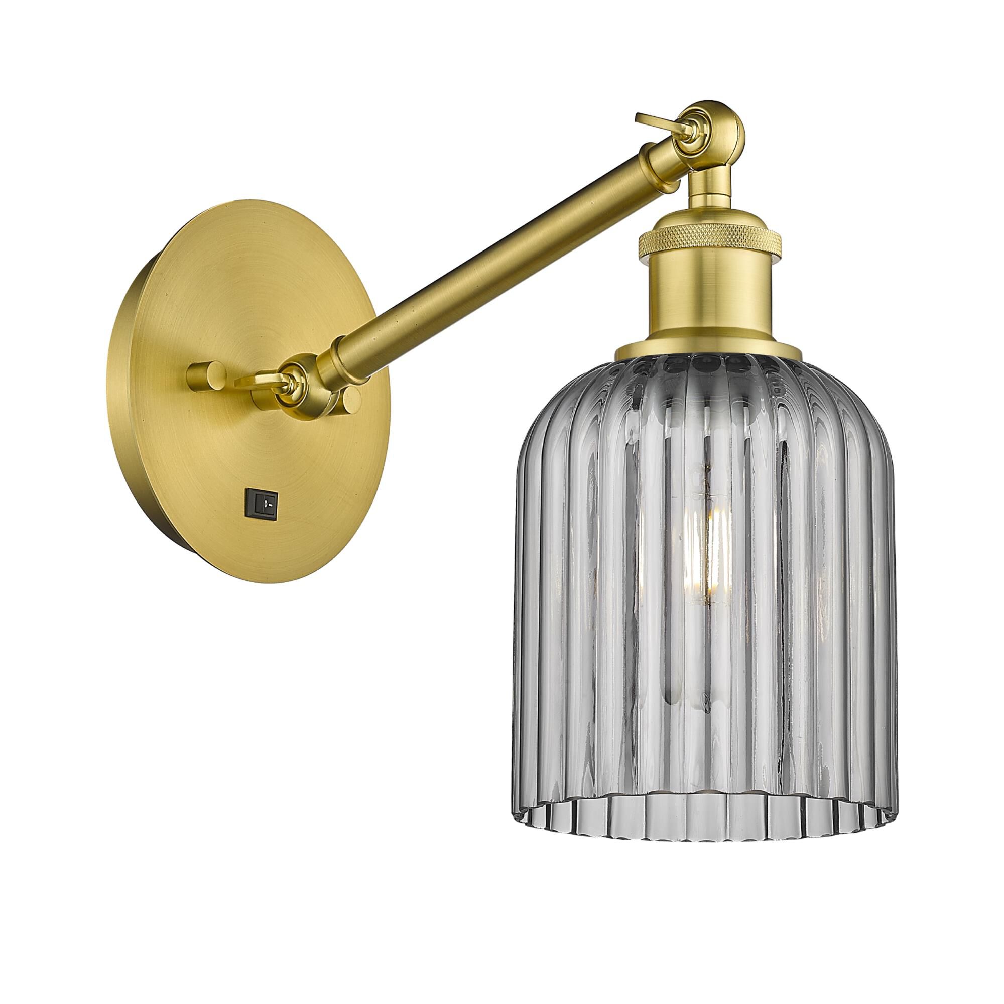 Shown in Satin Gold finish and Light Smoke shade