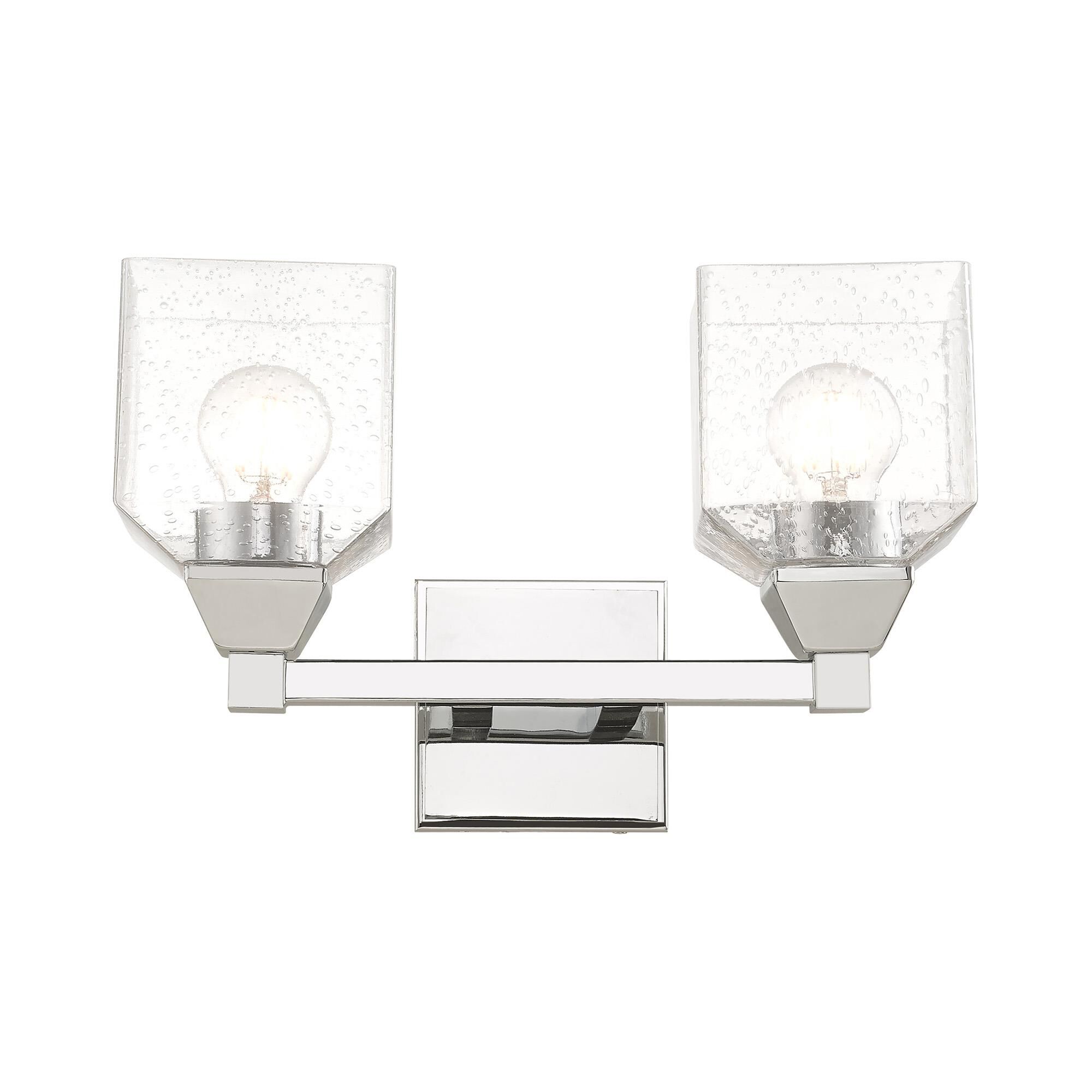 Shown in Polished Chrome finish and Hand Blown Clear Seeded glass