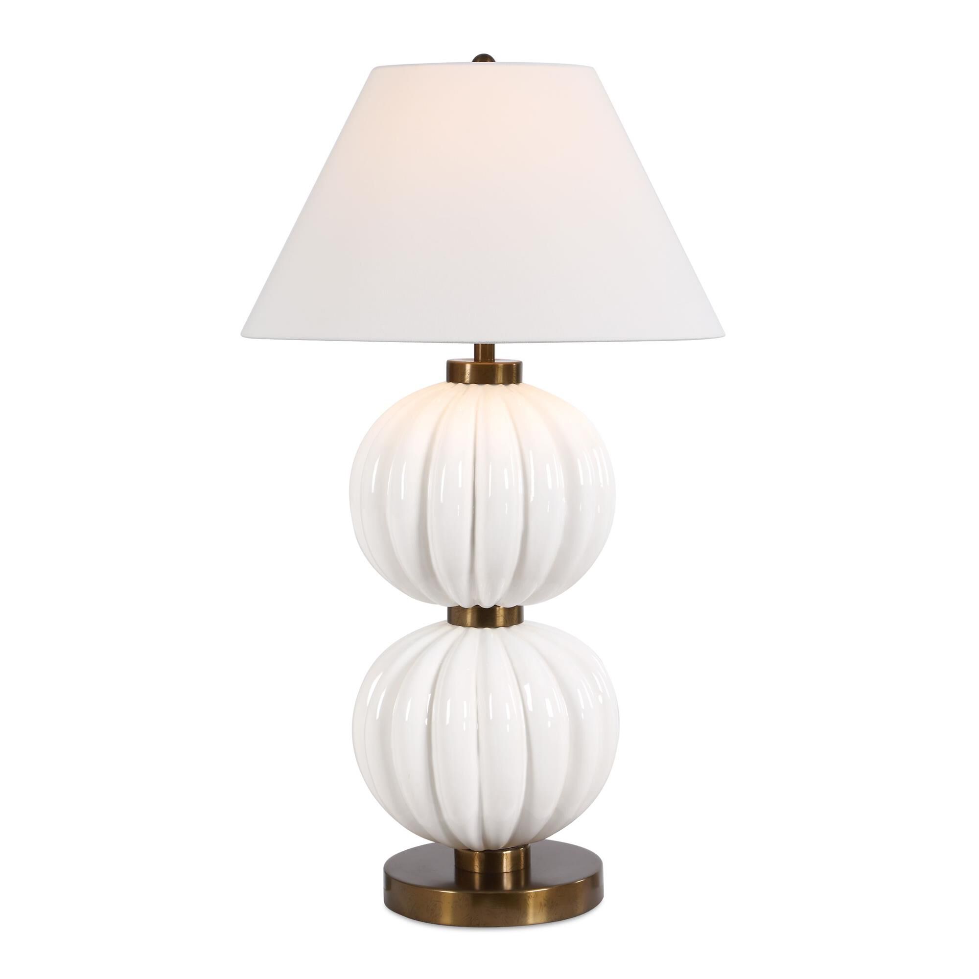 Shown in White finish and Round Drum Hardback shade