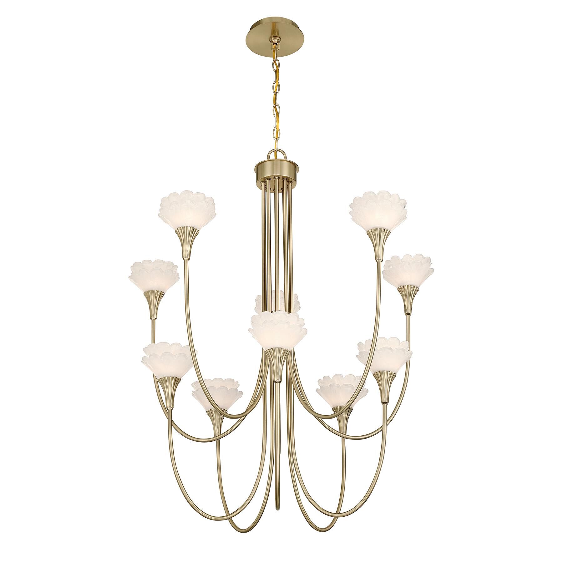Shown in Noble Brass finish and White glass