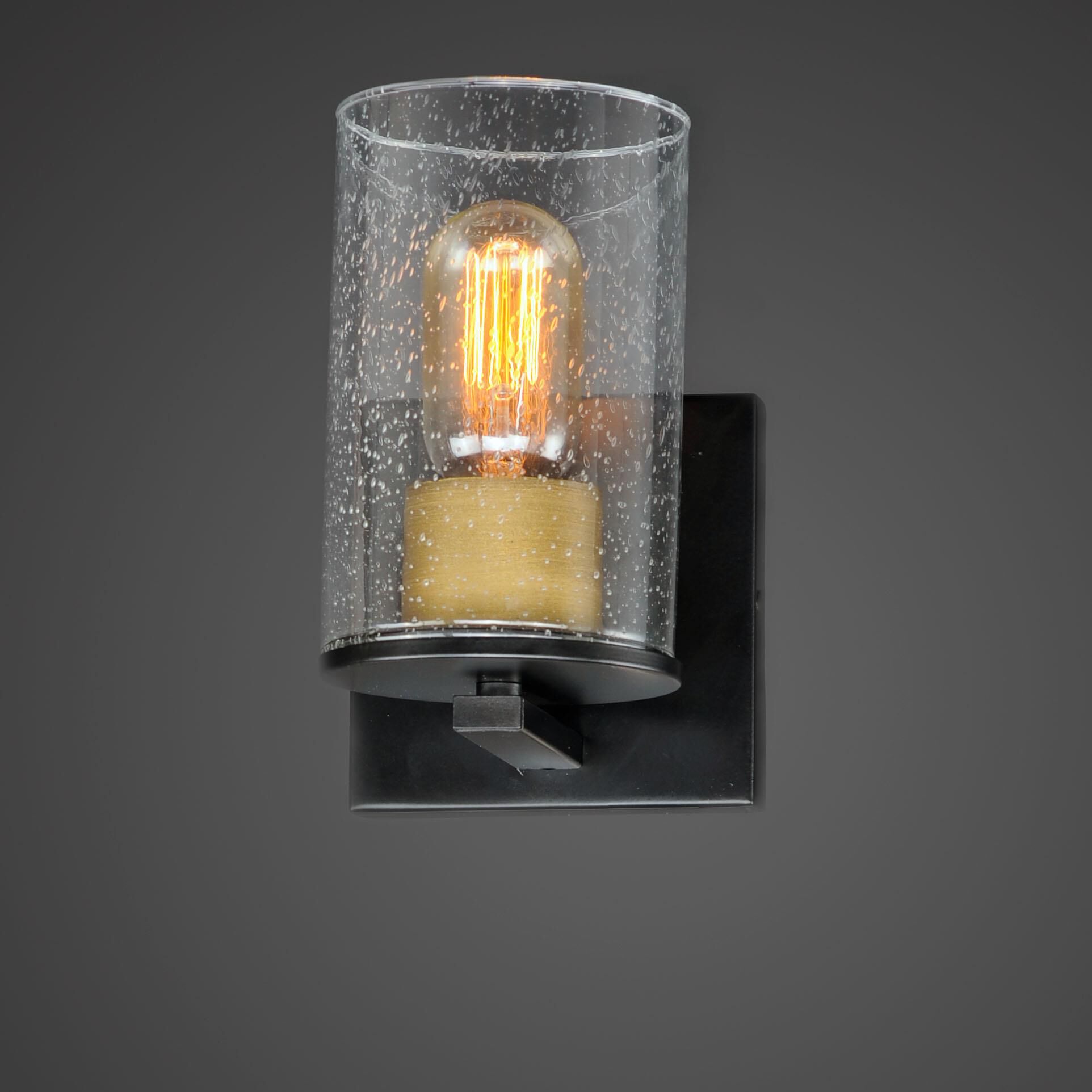 Shown in Antique Brass / Black finish and Seedy glass