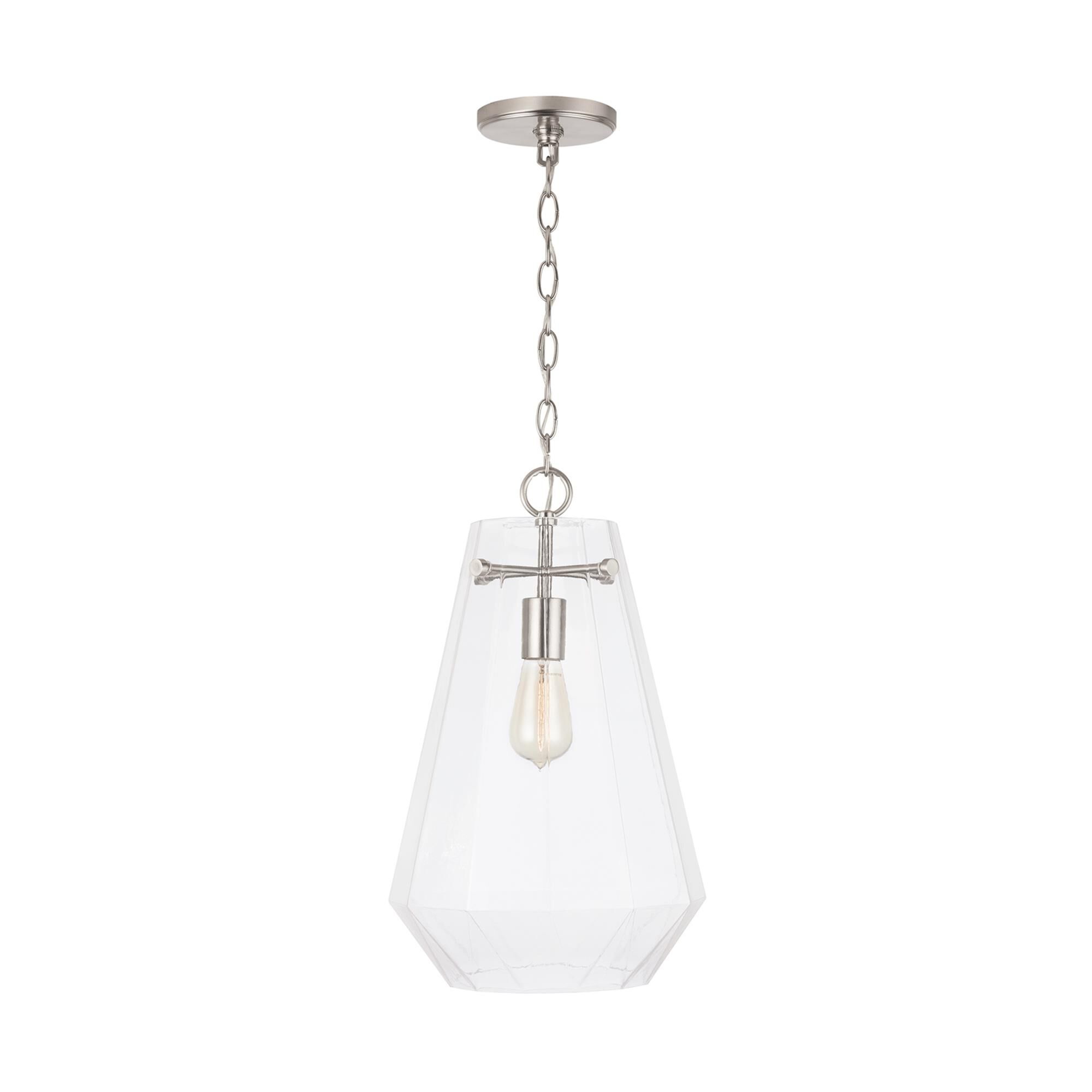 Shown in Brushed Nickel finish and Clear Prismatic glass