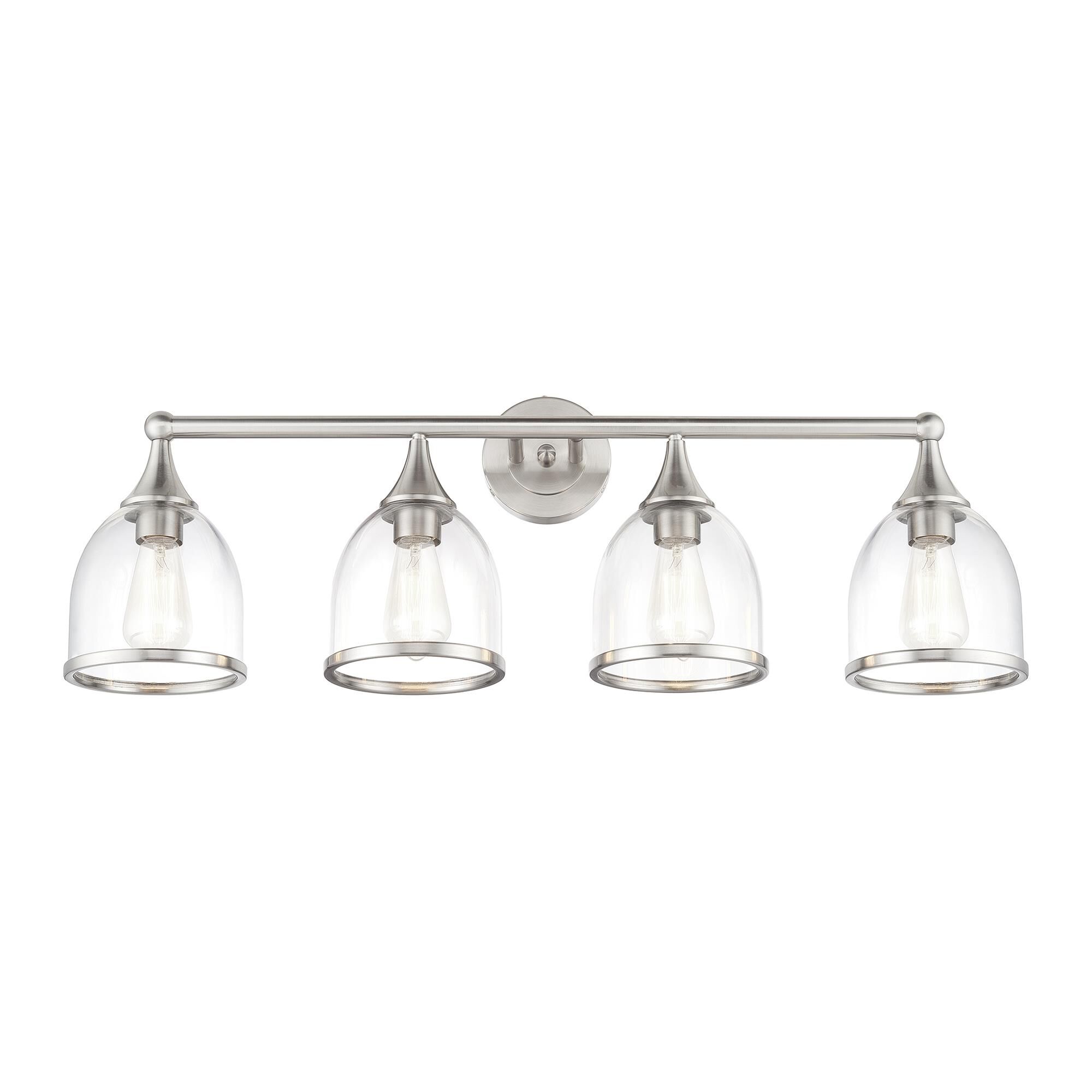 Shown in Brushed Nickel finish and Mouth Blown Clear glass