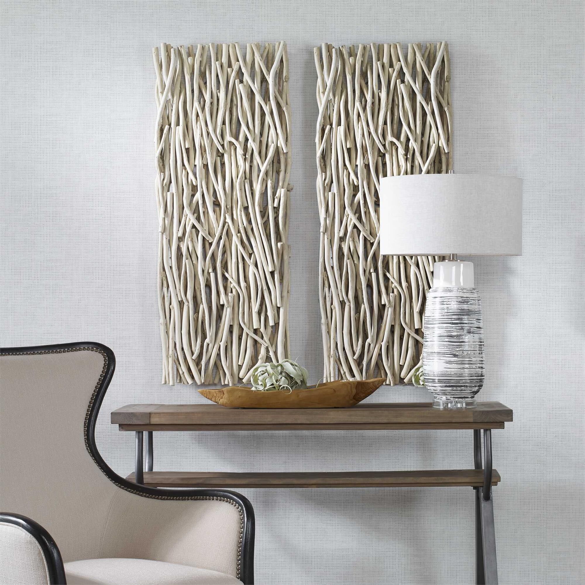 Shown in This Oversized Wood Wall Panel Is Artfully Created From Teak Branches In A Refreshing Bleached Finis finish
