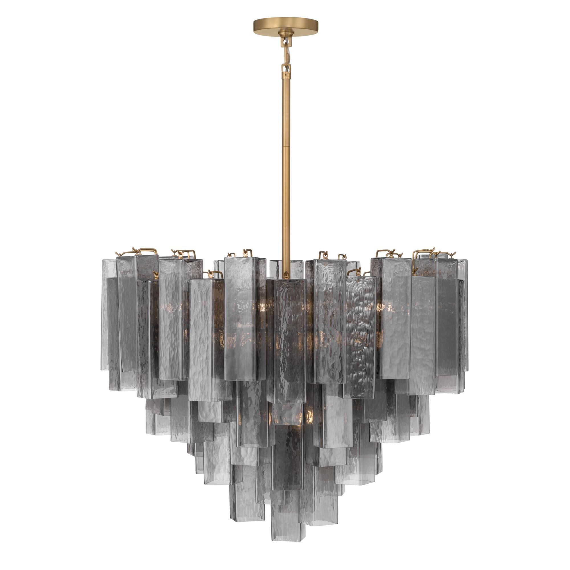 Shown in Legacy Brass finish and Grey Smoke Handmade glass