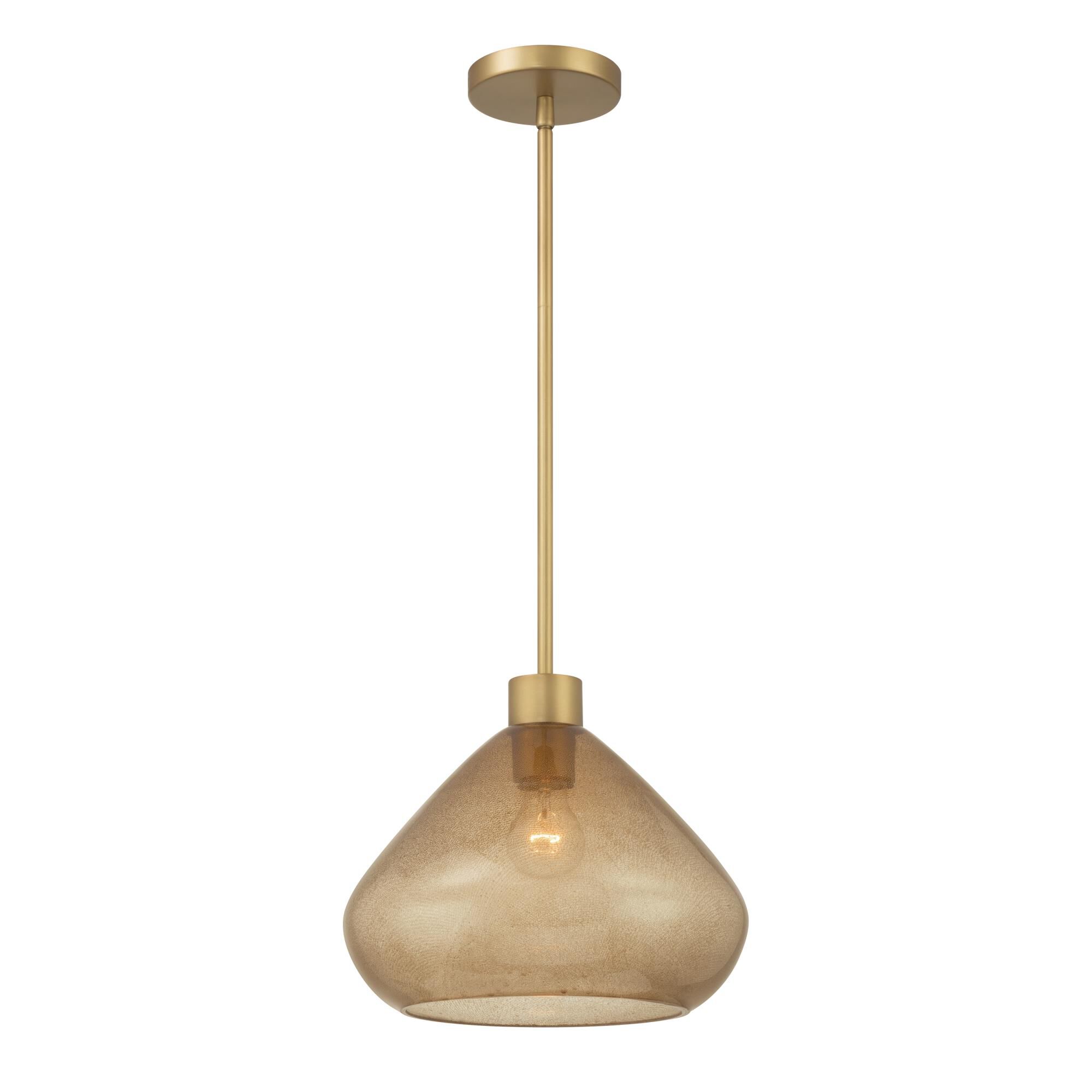 Shown in Legacy Brass finish and Brown Bubble glass
