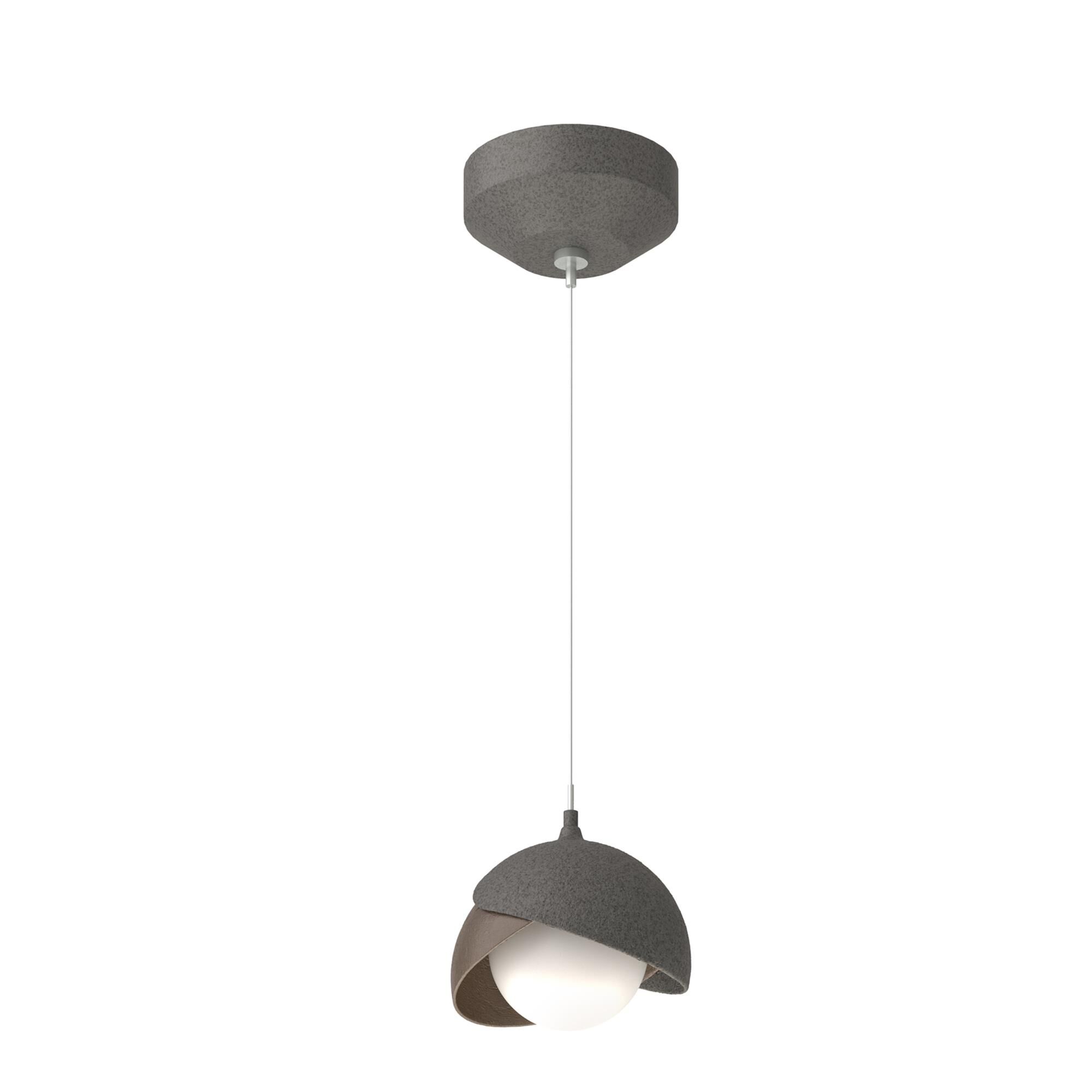 Shown in Natural Iron finish and Opal glass and Bronze  accent