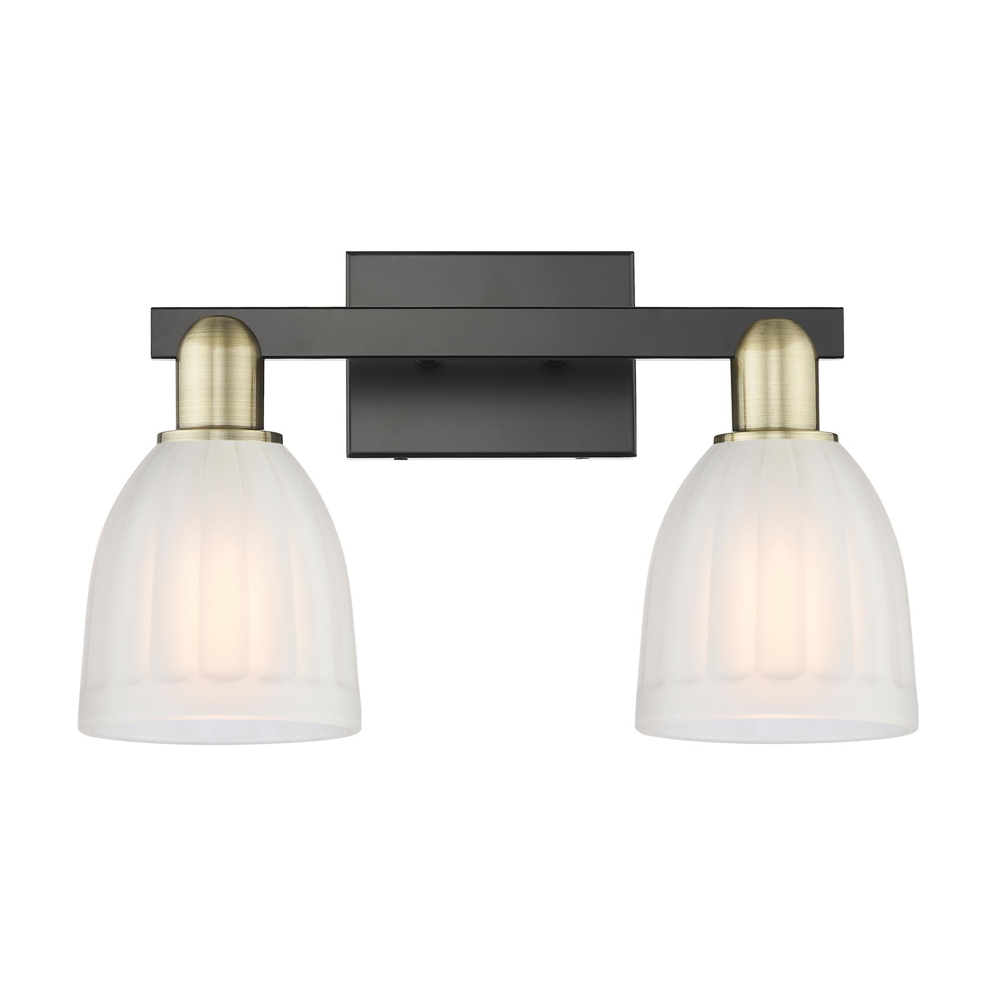 Shown in Black Antique Brass finish and White glass