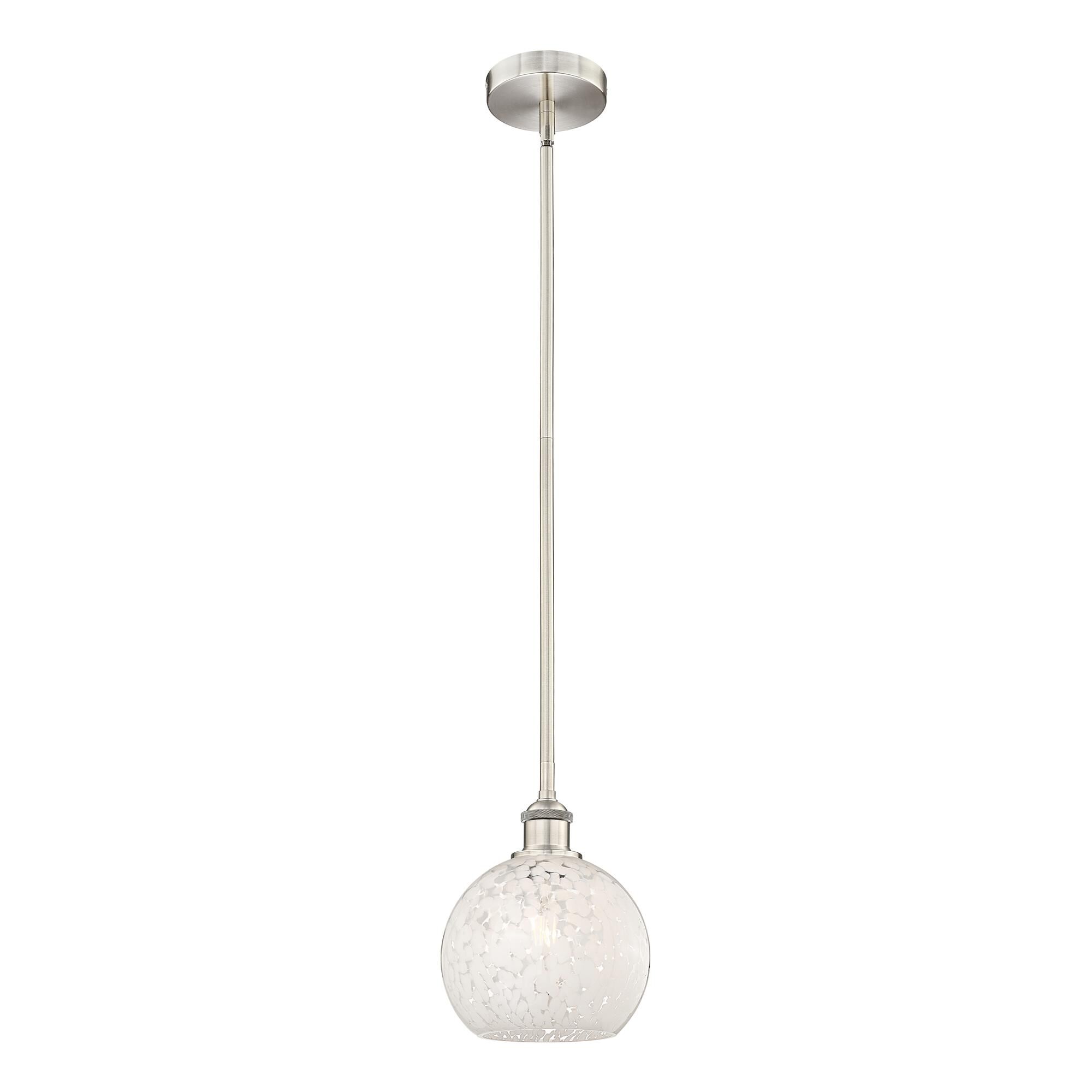 Shown in Brushed Satin Nickel finish and White Mouchette glass