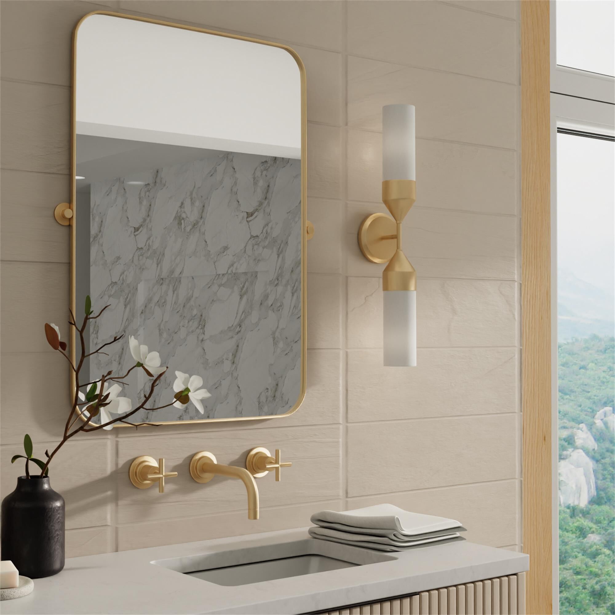 Shown in Matte Brass finish and Soft White glass