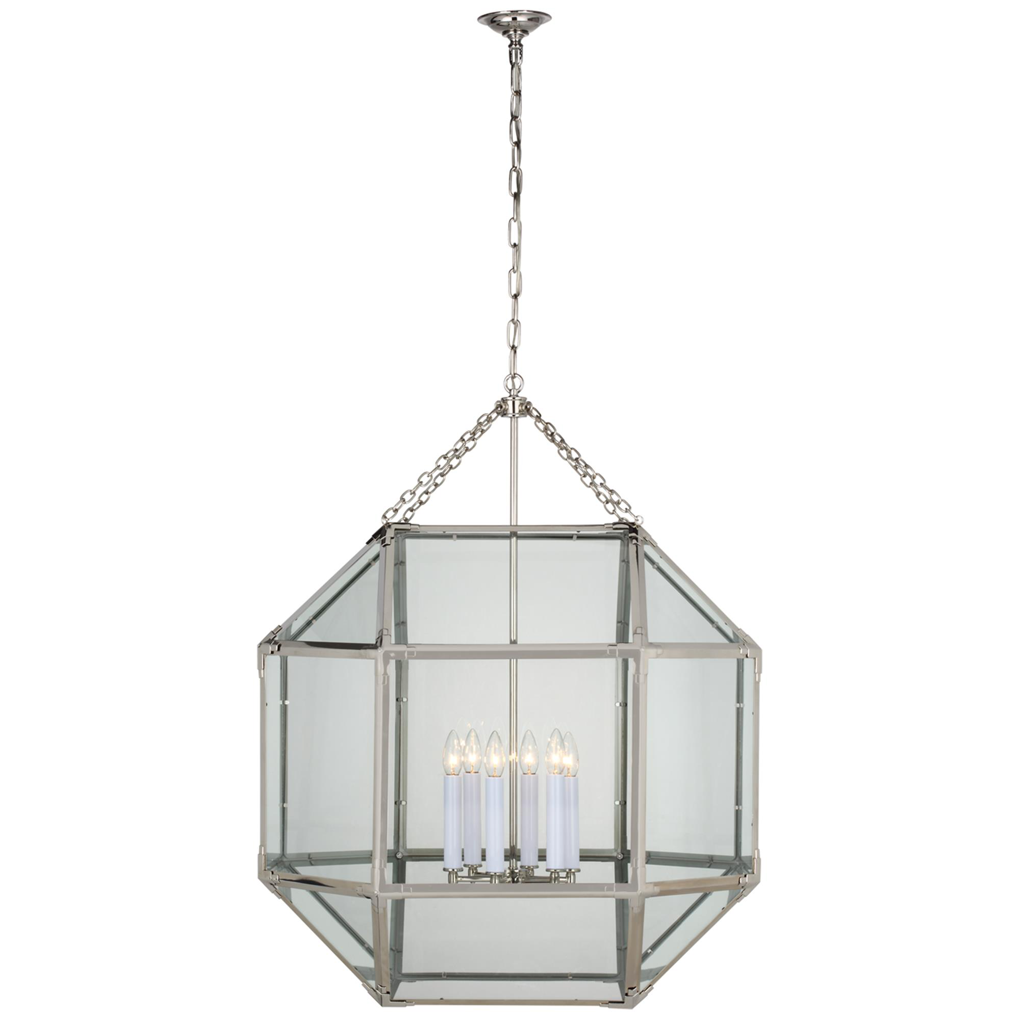 Shown in Polished Nickel finish and Clear Glass shade
