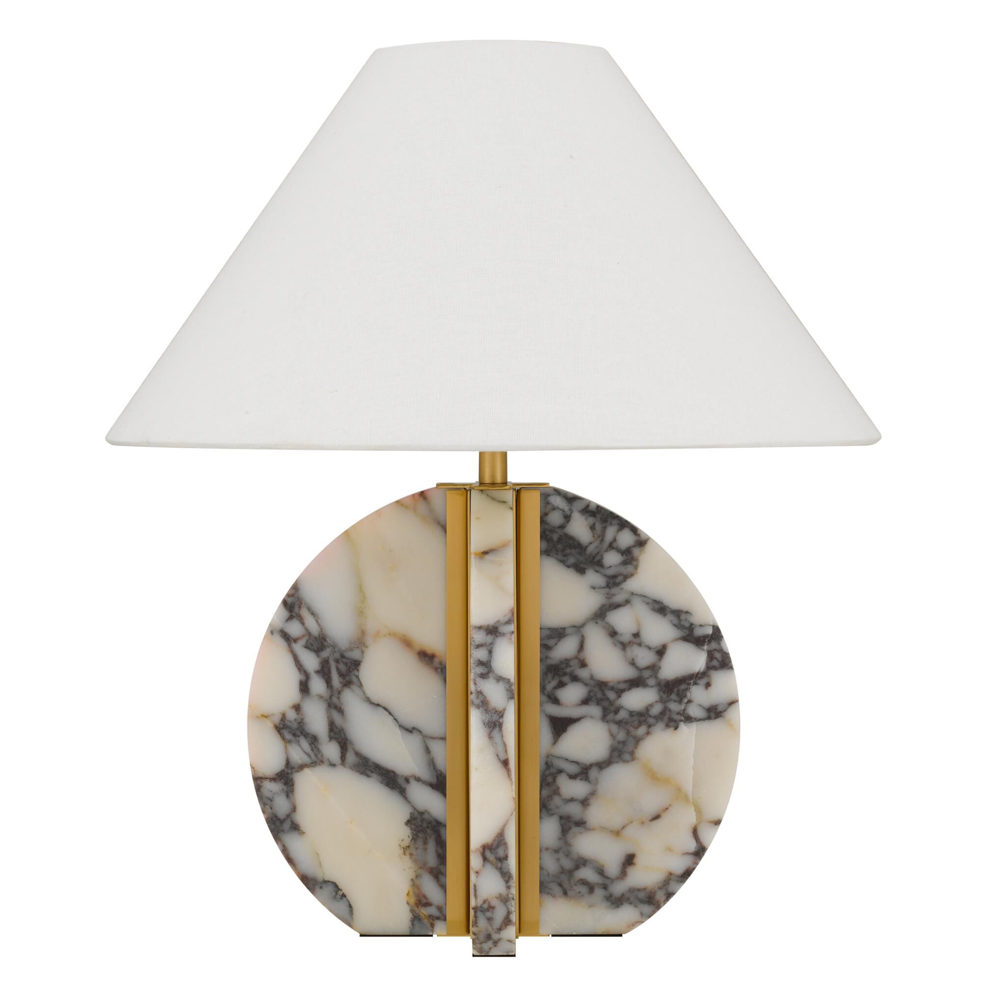 Shown in Brushed Gold finish and Fabric shade