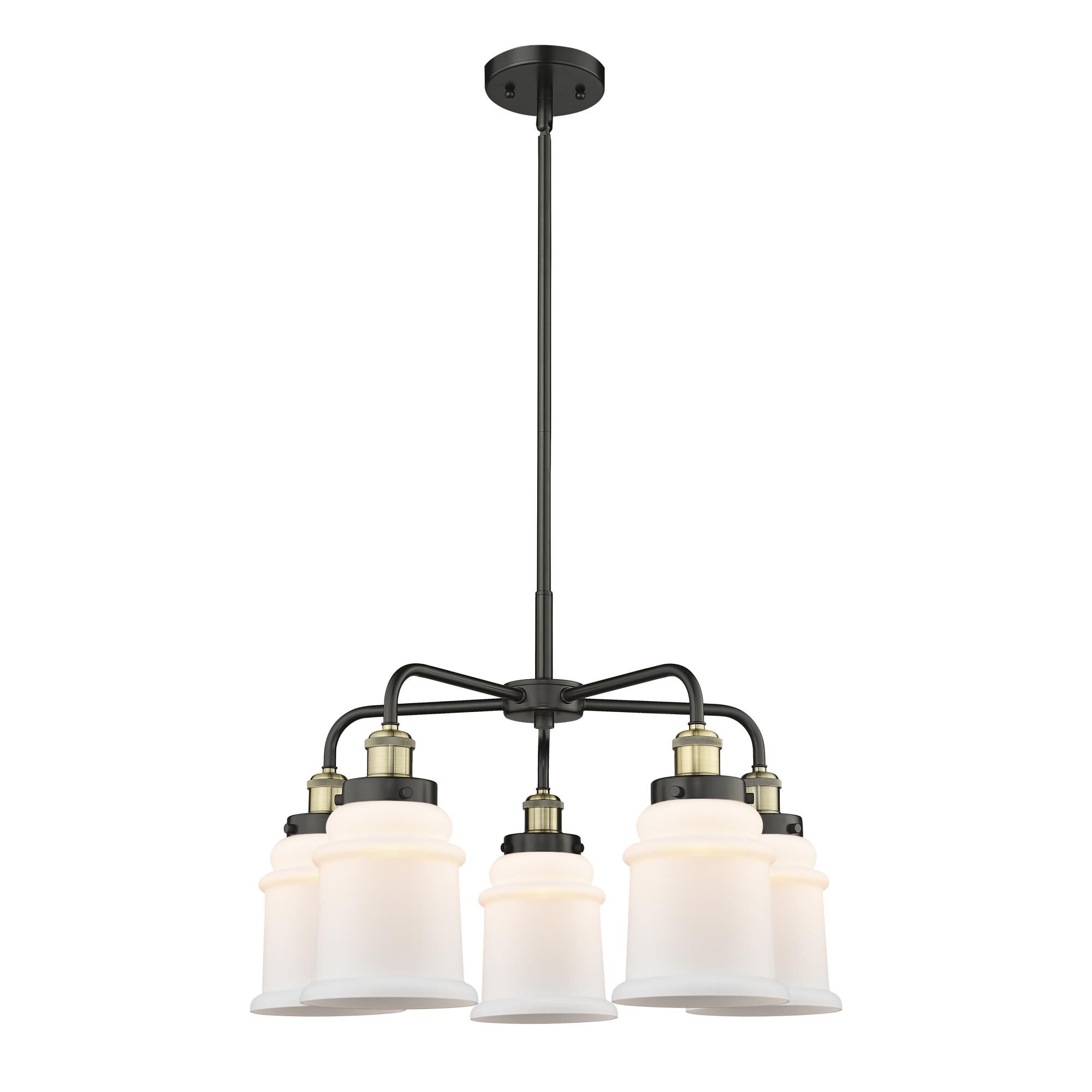 Shown in Black Antique Brass finish and Matte White glass