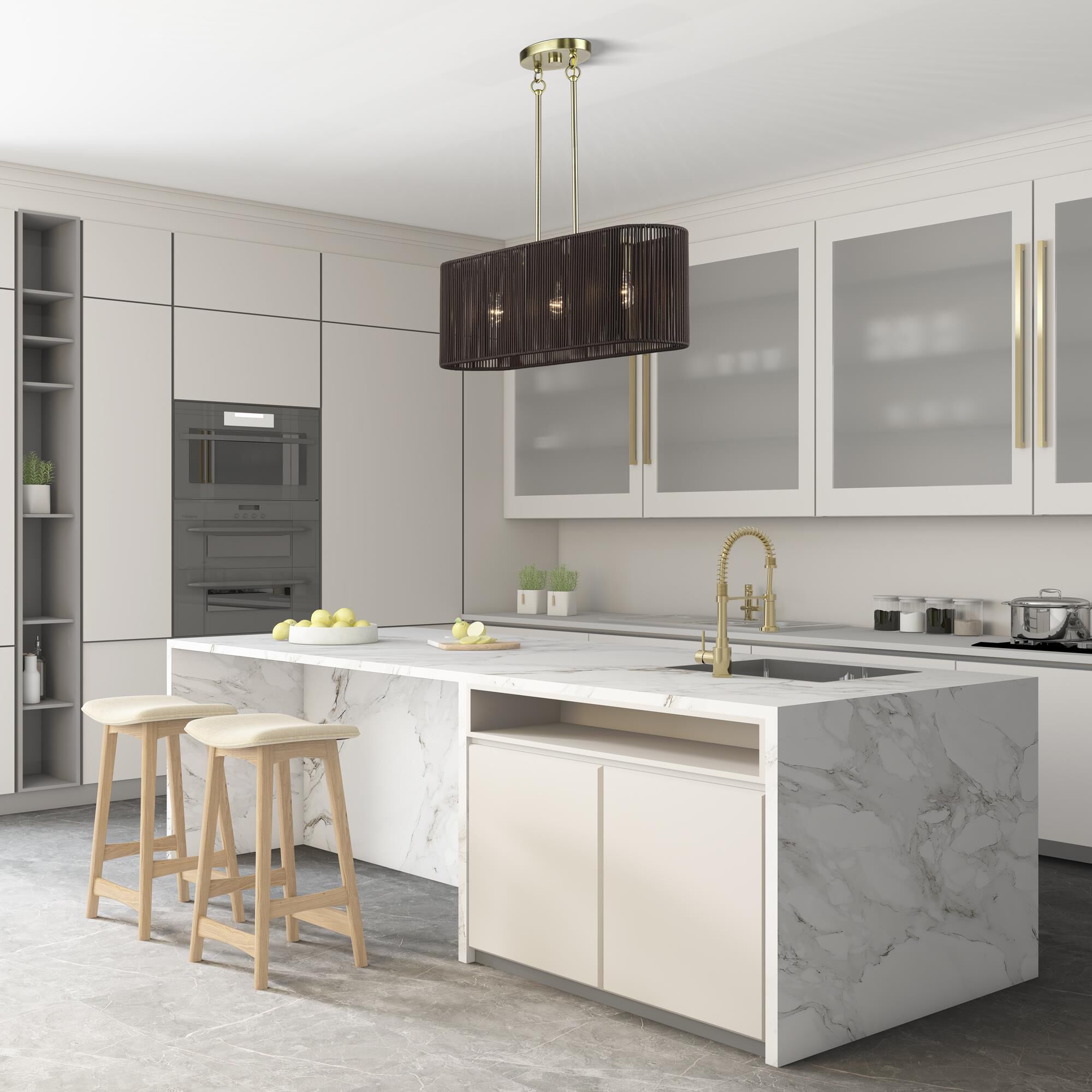 Shown in Antique Brass finish and Hand-Woven Dark Chocolate Color Polyester Rope shade