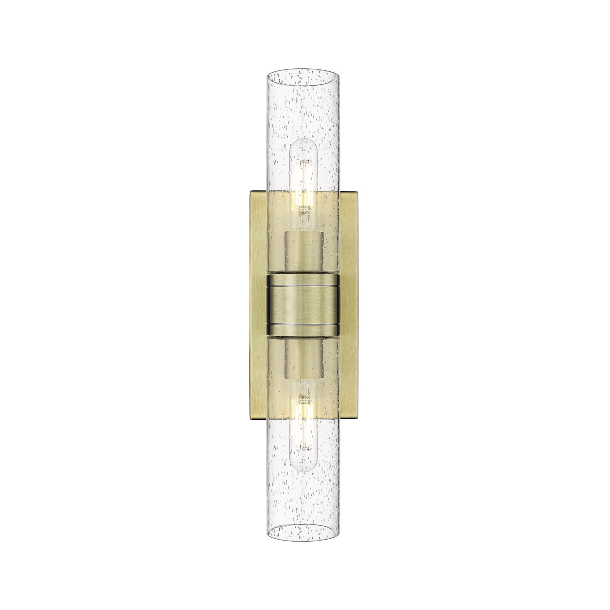Shown in Antique Brass finish and Seedy glass