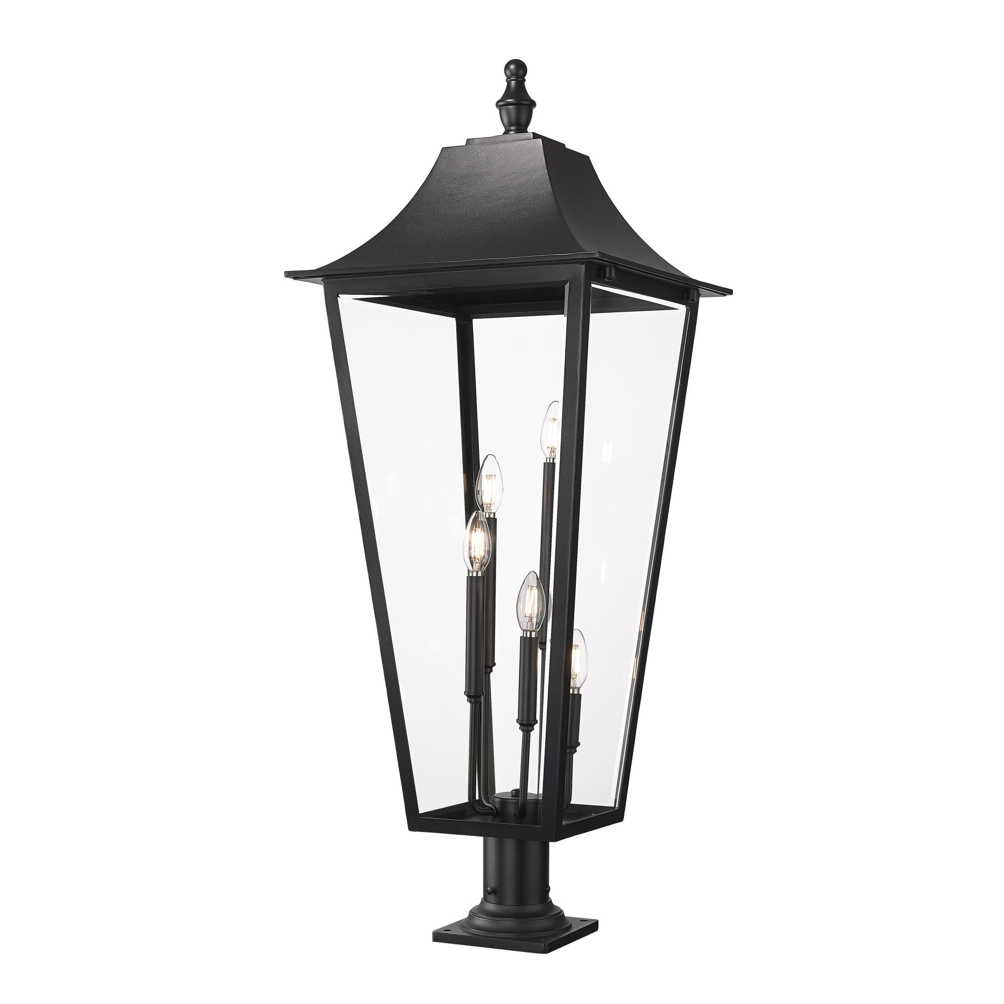 Shown in Black finish and Clear Beveled glass and Clear Beveled shade