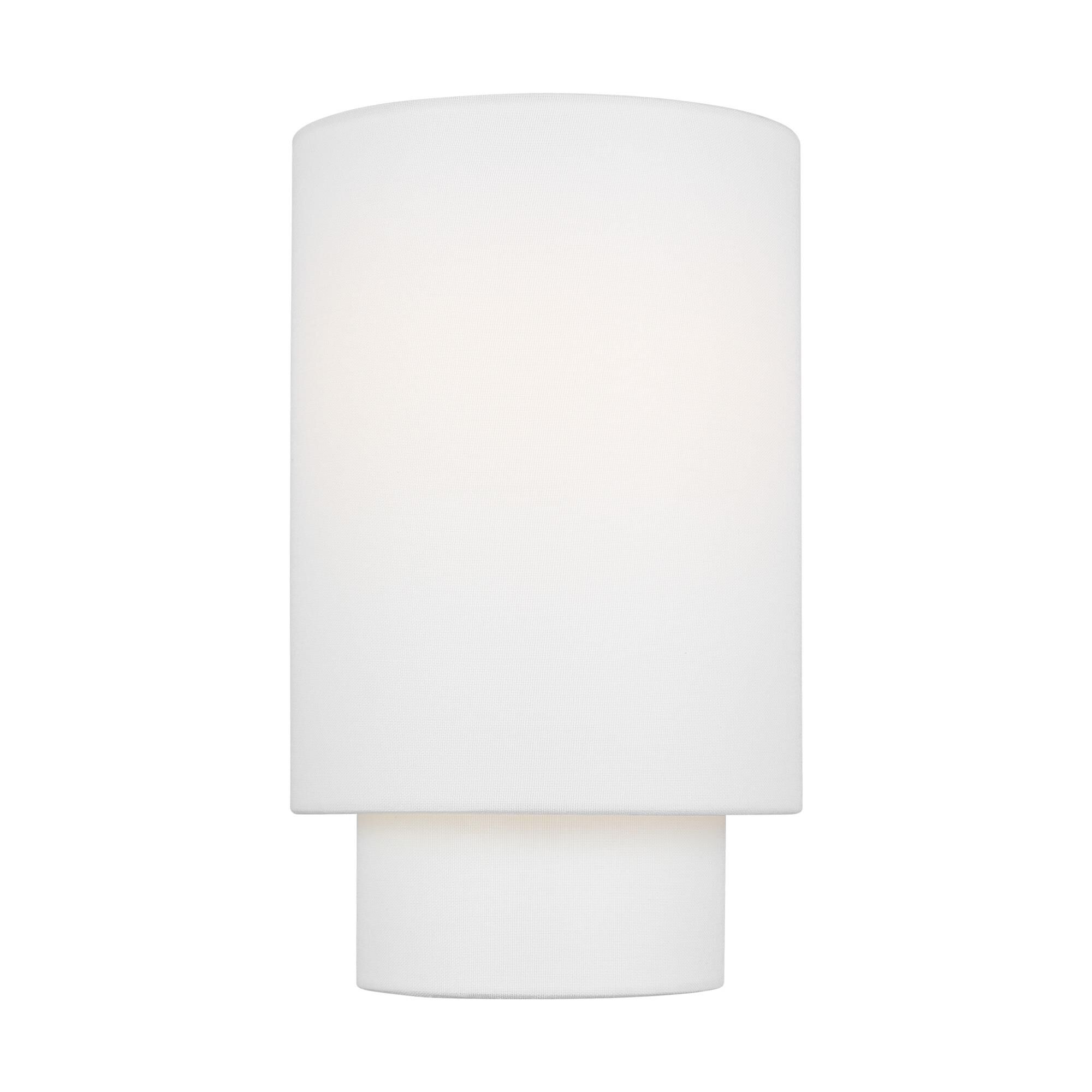 Shown in Burnished Brass finish and White Linen Fabric shade