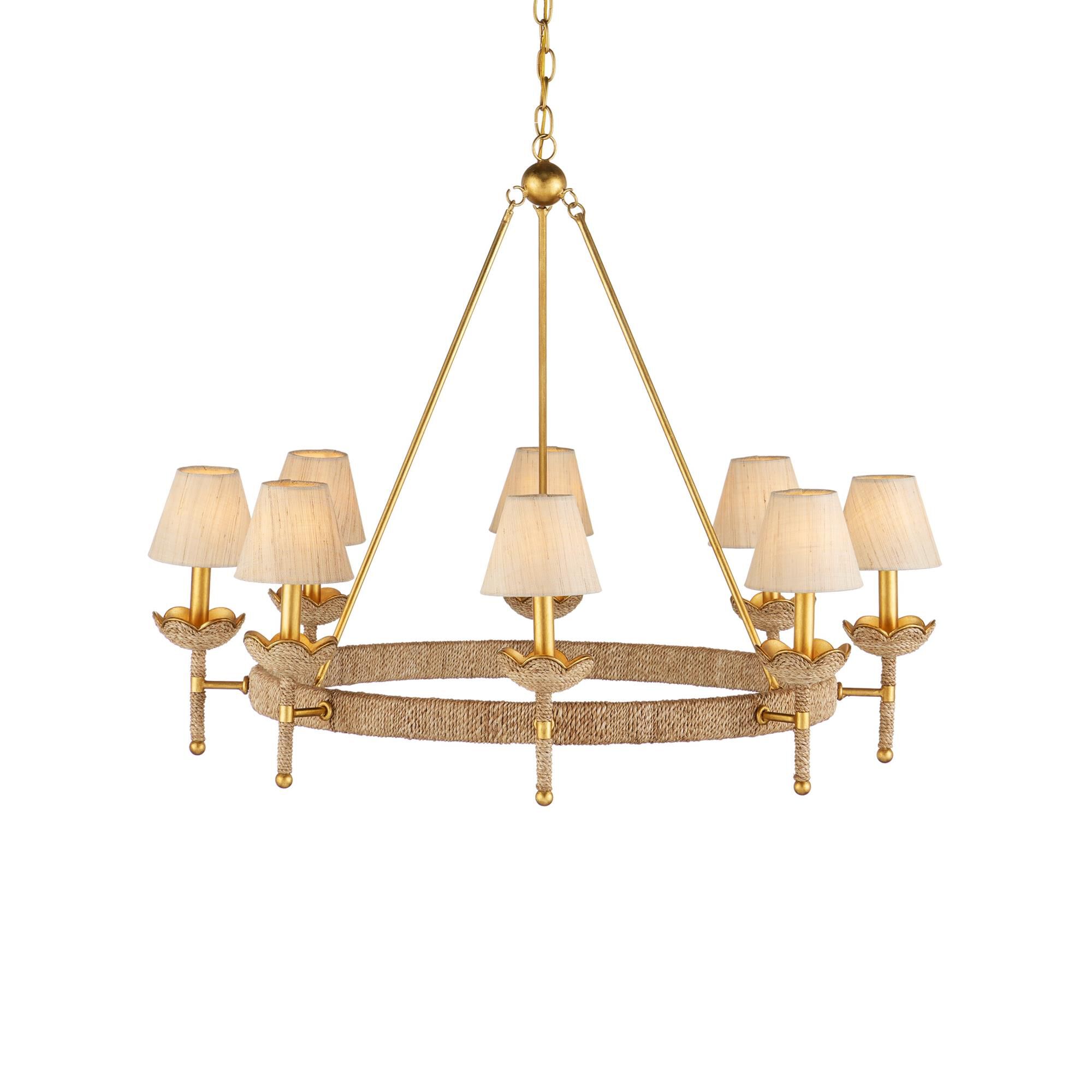 Shown in Natural, Contemporary Gold Leaf and Contemporary Gold finish and Natural Linen shade