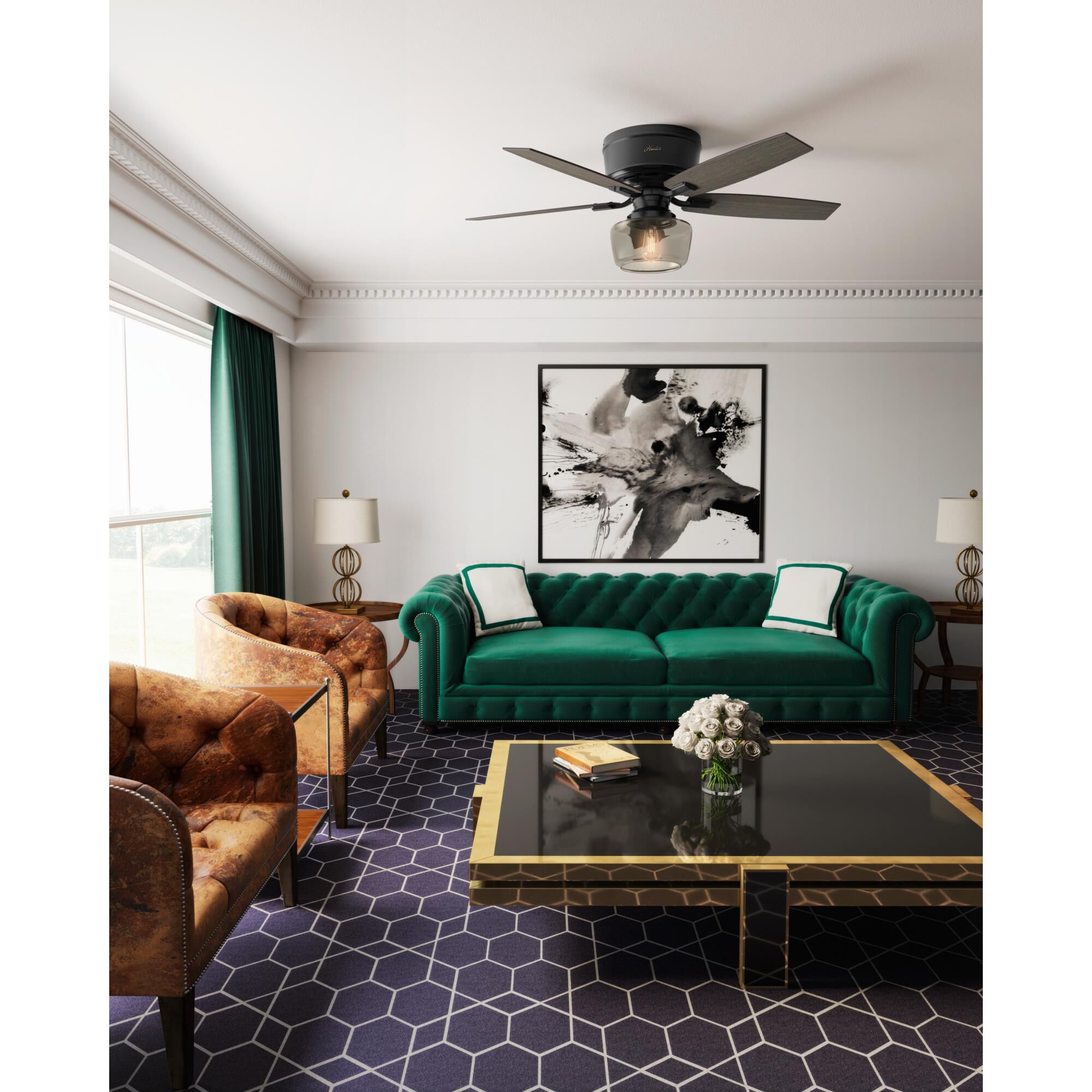 Bennett 52 Inch Flush Mount Fan with Light Kit by Hunter Fan