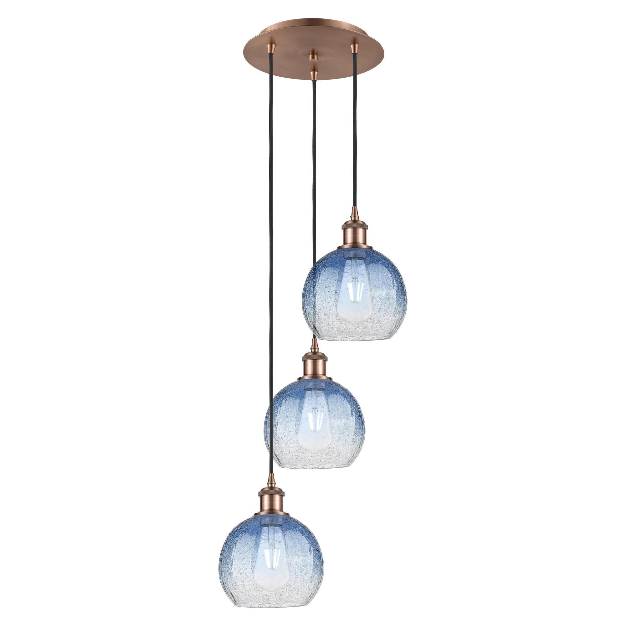 Shown in Antique Copper finish and Sapphire Blue glass