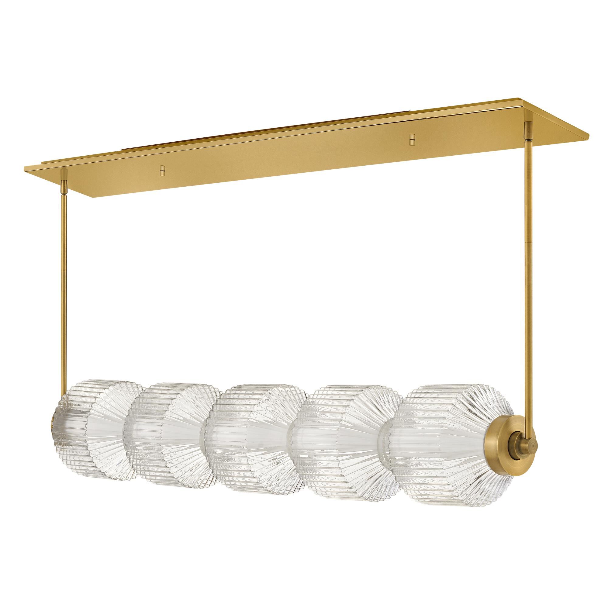 Shown in Lacquered Brass finish and Clear Ribbed glass