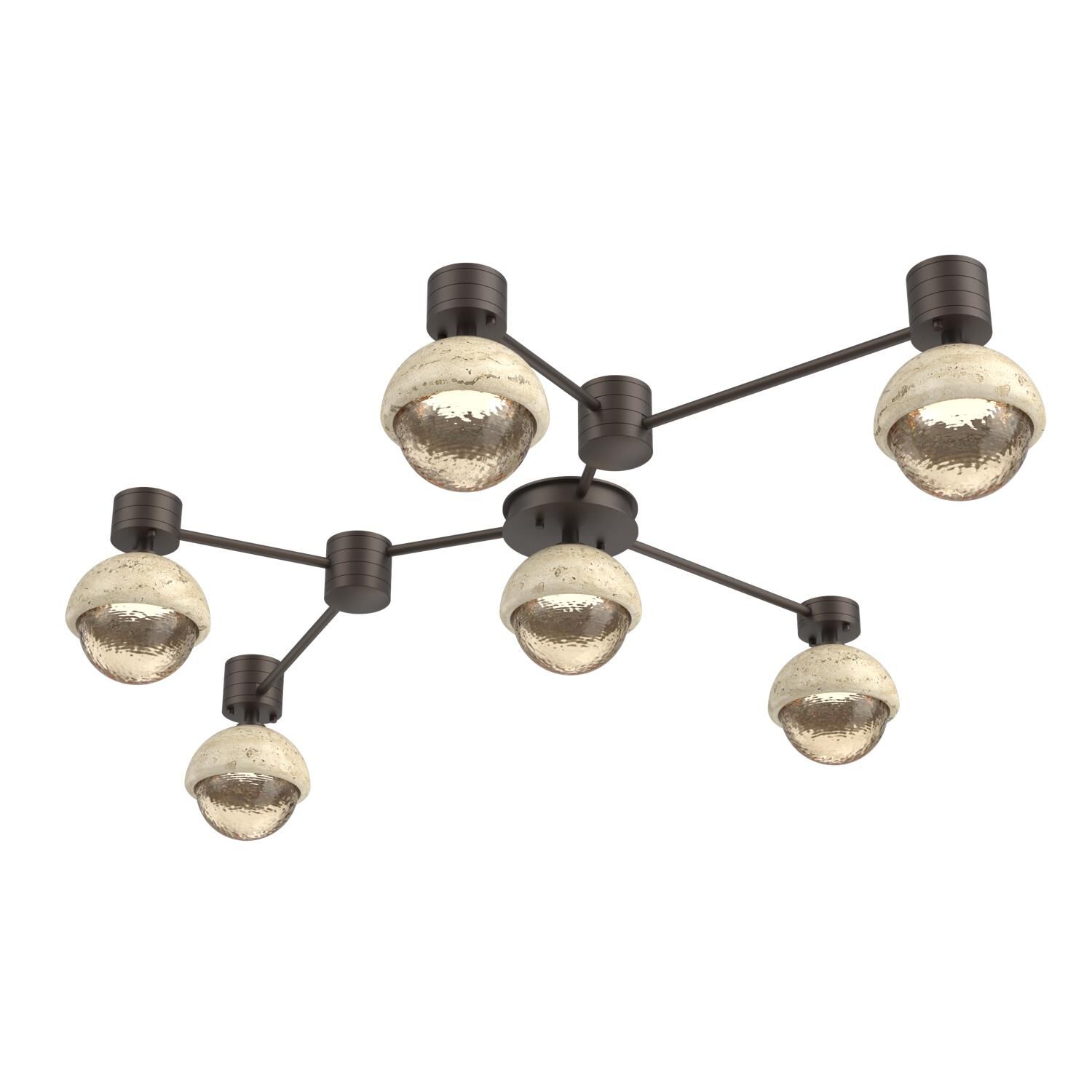 Shown in Flat Bronze finish and Amber glass and Travertine Stone accent