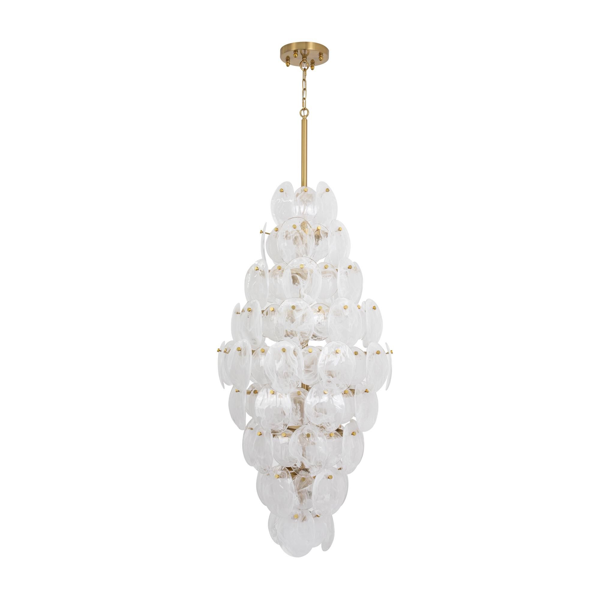 Shown in Brushed Brass finish and Wispy White Murano Style glass