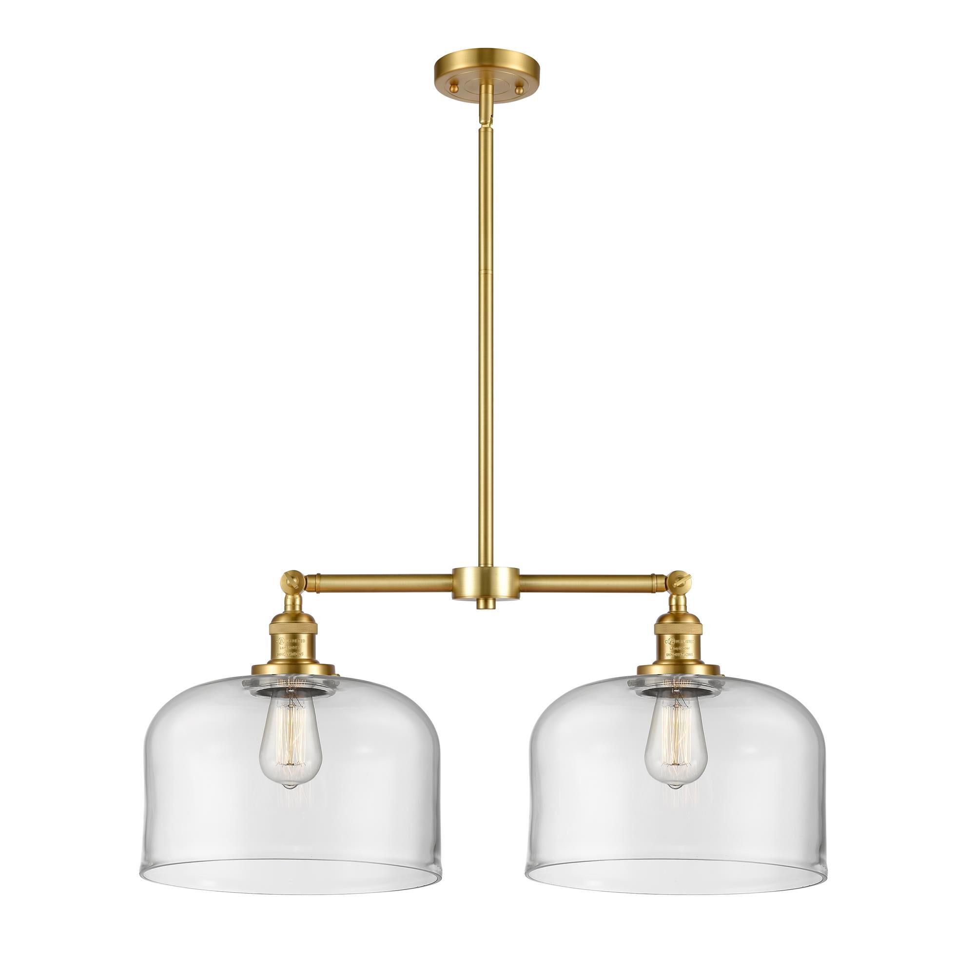 Shown in Satin Gold finish and Clear X-Large Bell glass