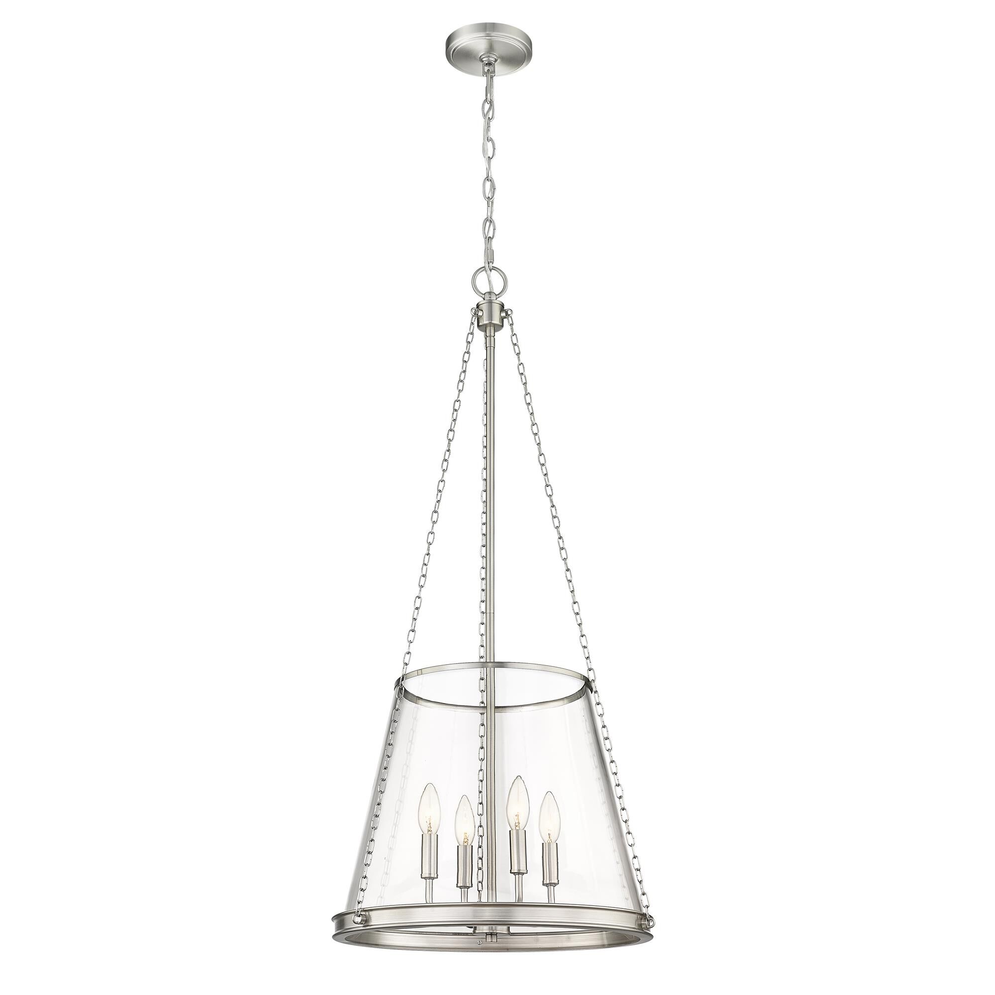 Shown in Brushed Nickel finish and Clear glass