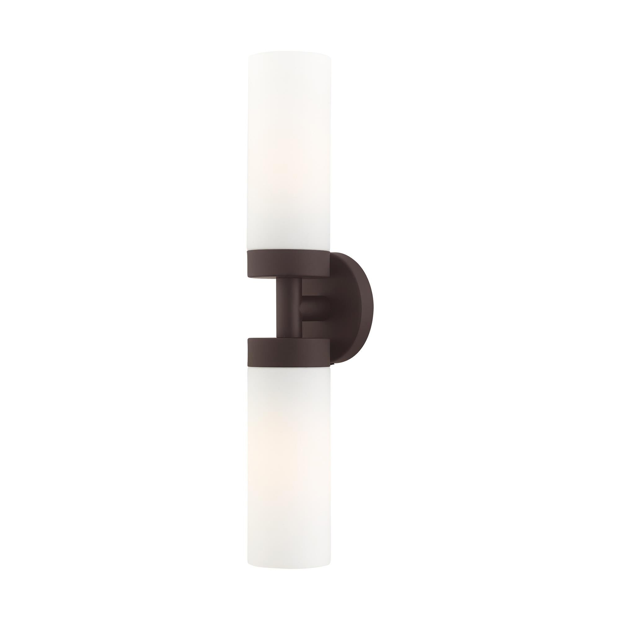 Shown in Bronze finish and Hand Blown Satin Opal White glass