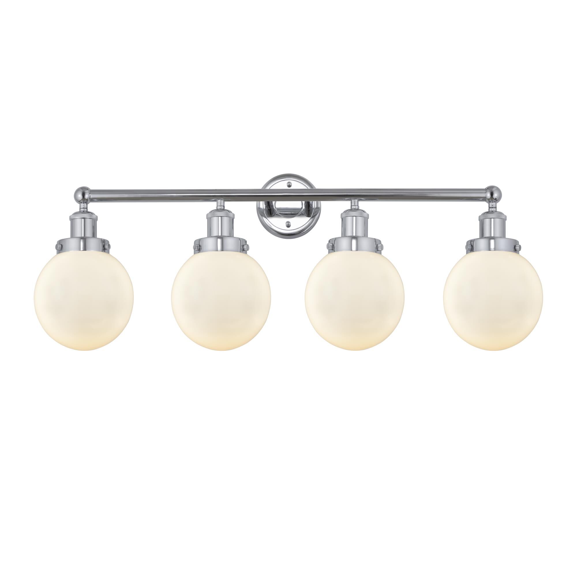 Shown in Polished Chrome, Matte White finish and Matte White glass and Matte White Glass shade