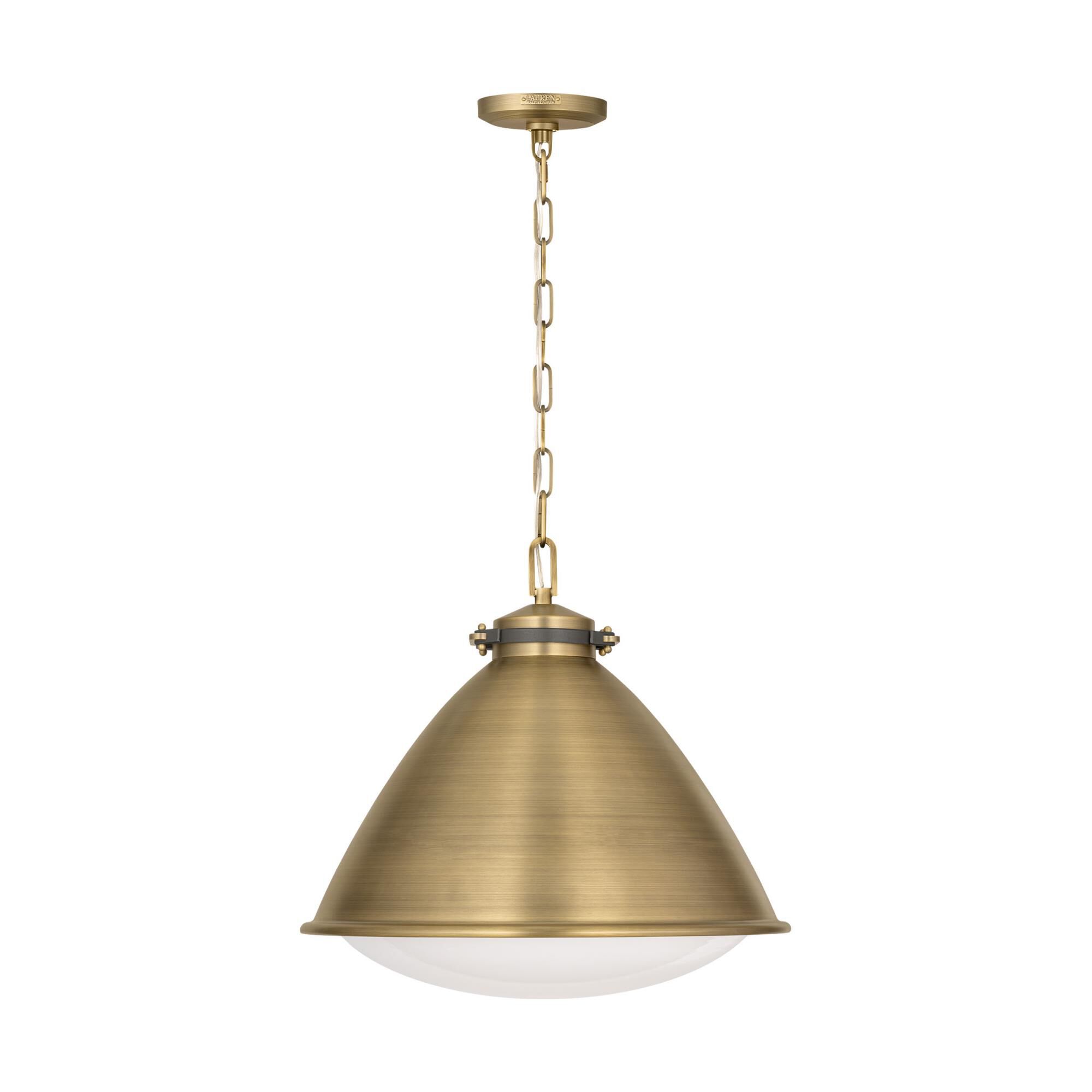 Shown in Time Worn Brass finish and Milk glass