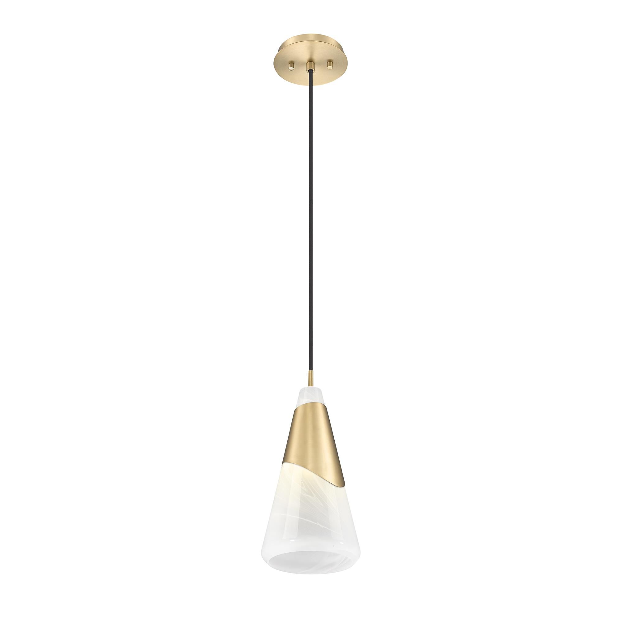 Shown in Modern Gold finish and White Swirl glass and White Swirl shade