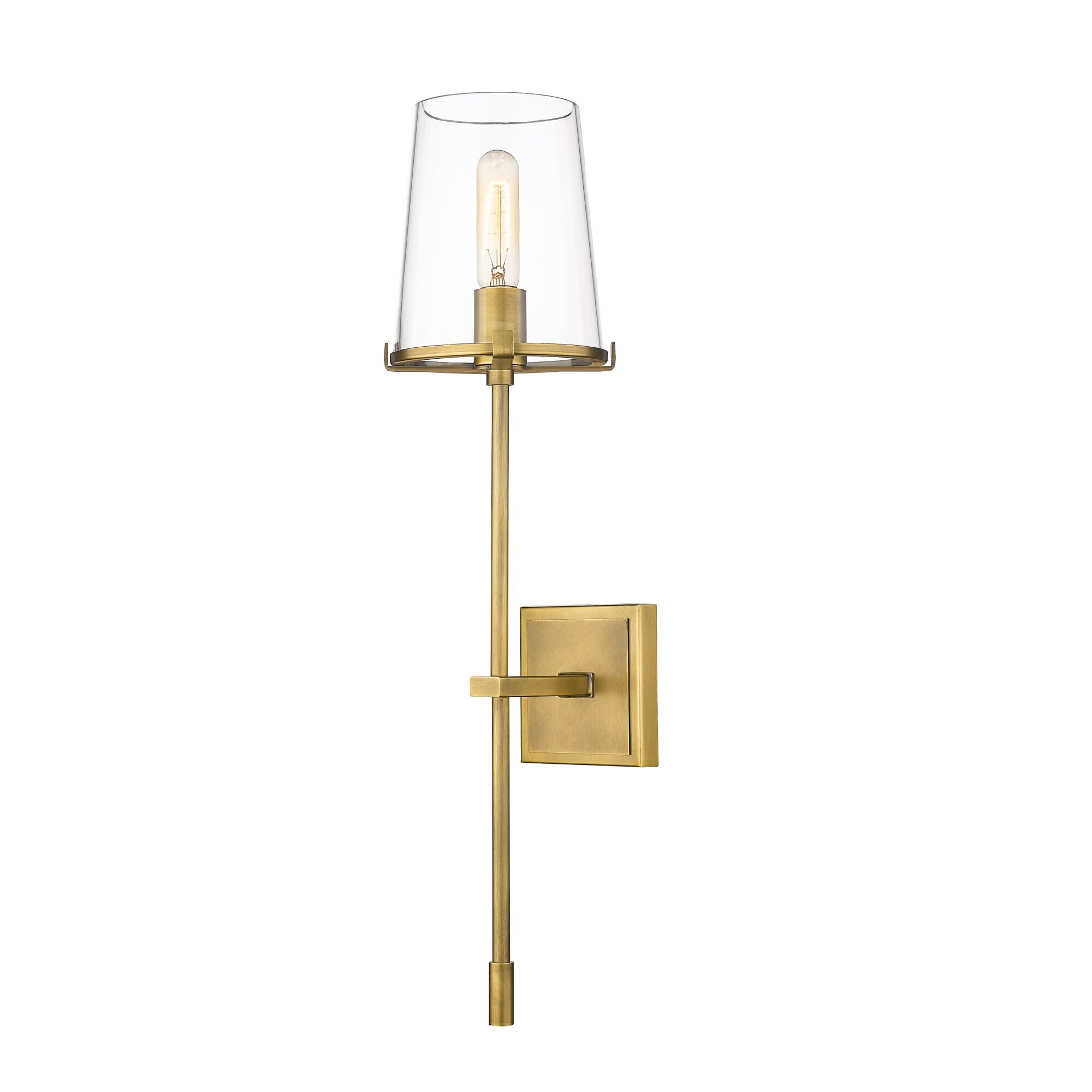 Shown in Rubbed Brass finish and Glass shade