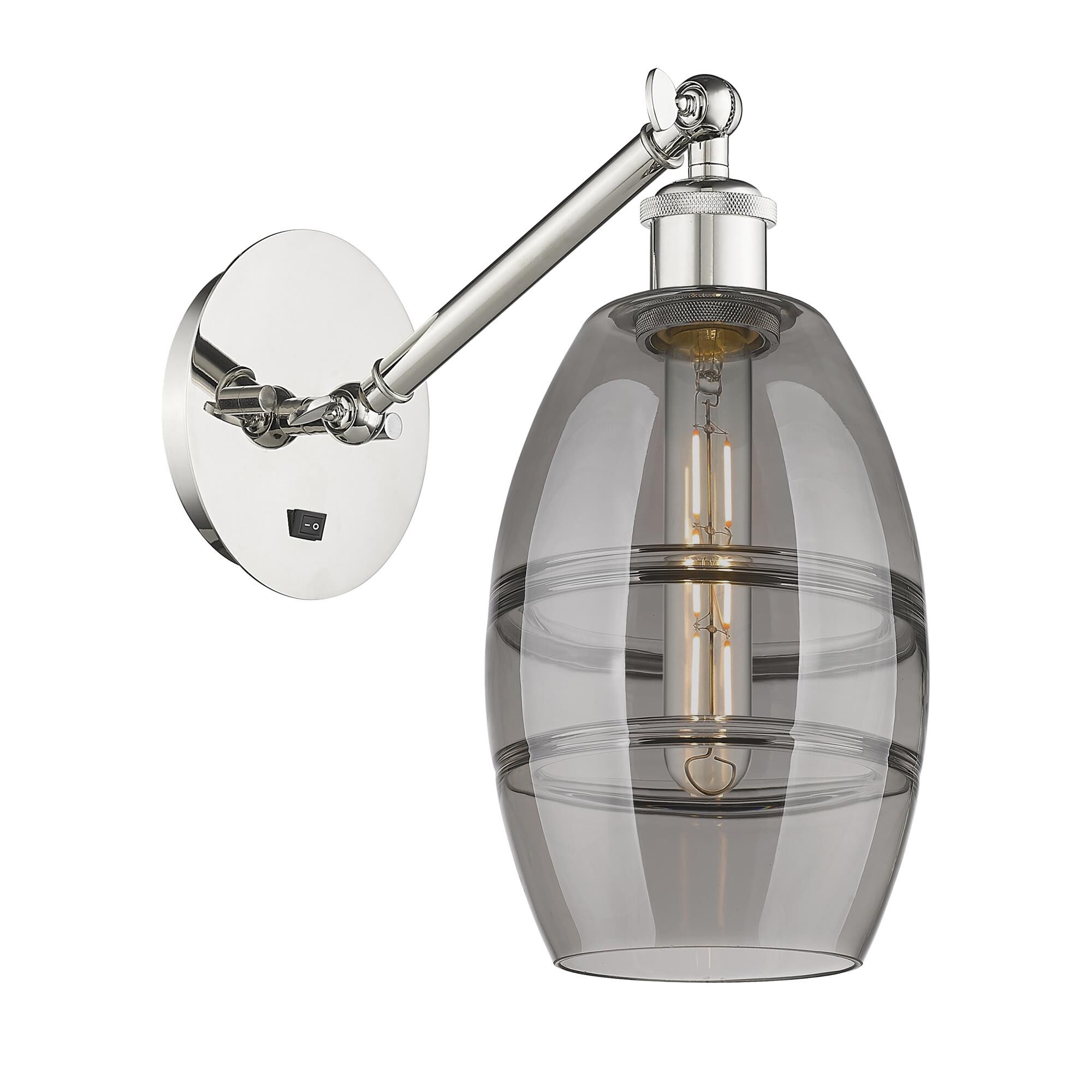 Shown in Polished Nickel finish and Light Smoke glass