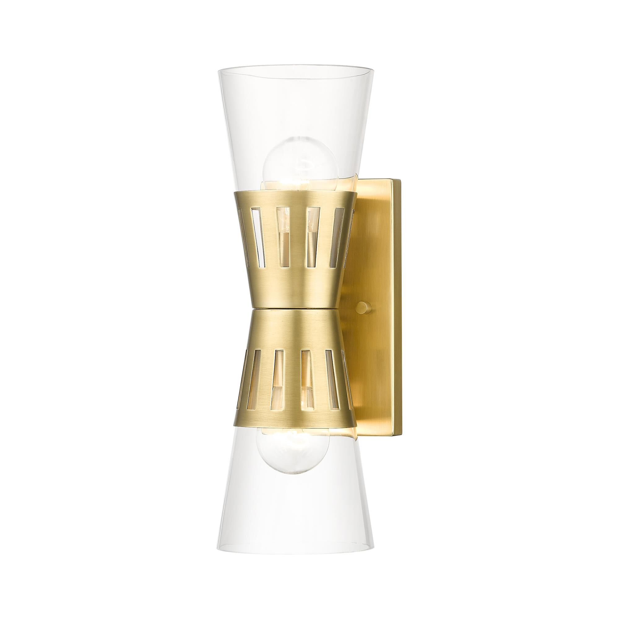 Shown in Natural Brass finish and Hand Blown Clear glass