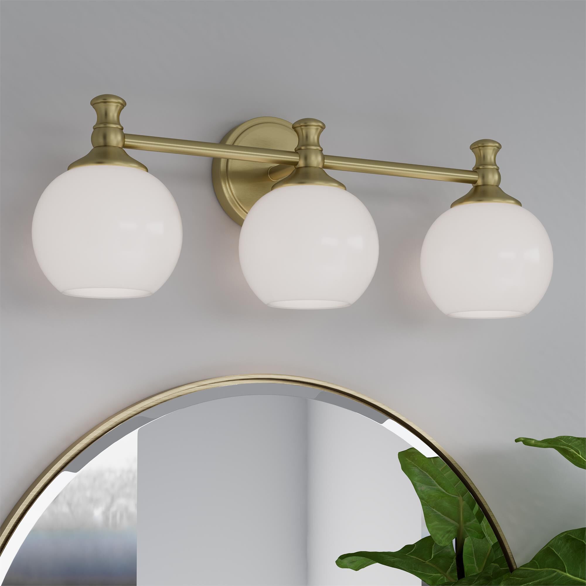 Shown in Vintage Brass finish and Etched Opal glass