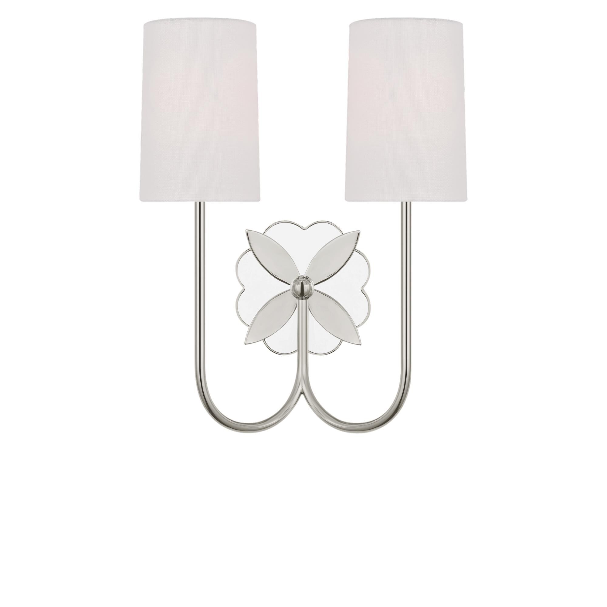 Shown in Polished Nickel finish and White Linen Fabric shade