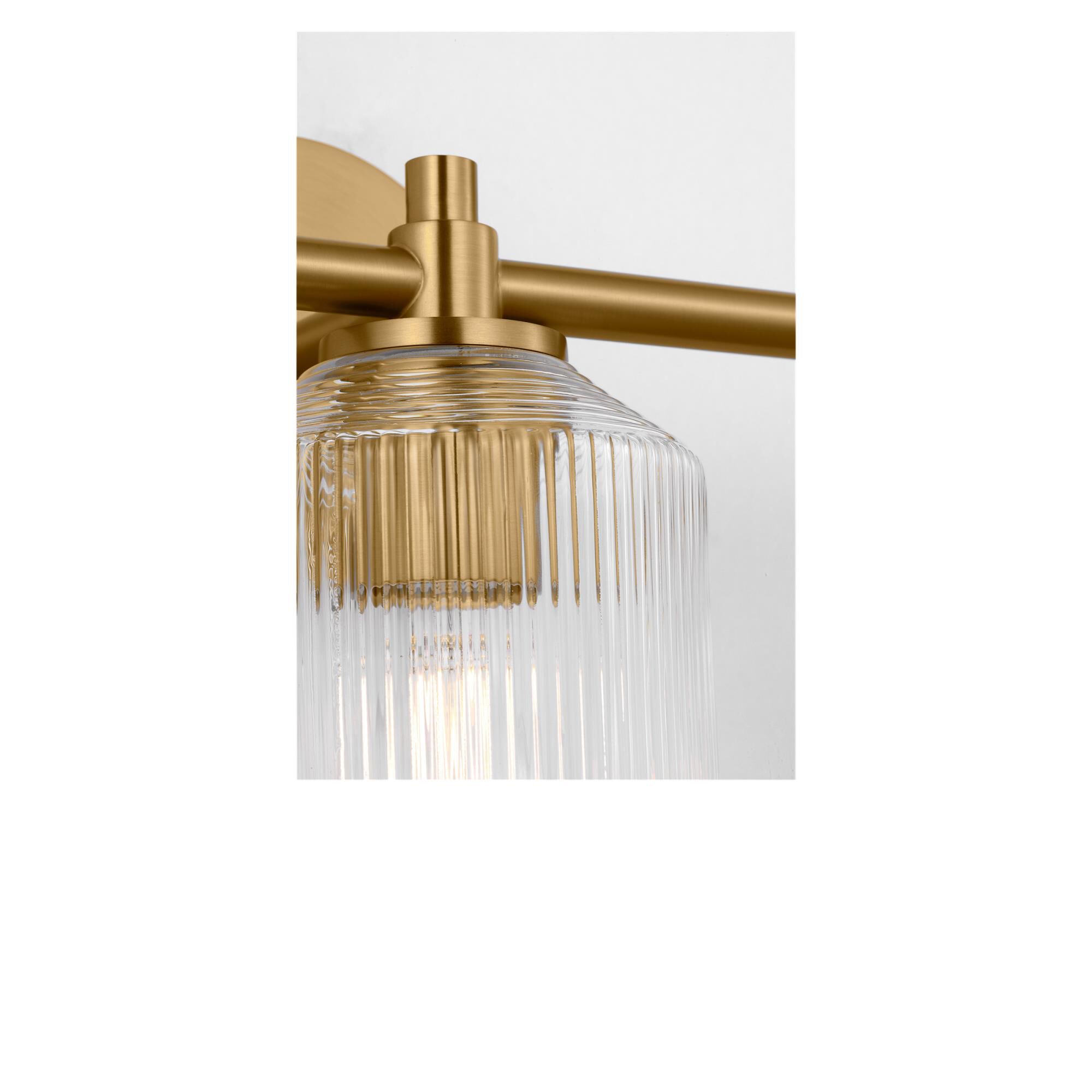 Shown in Burnished Brass finish and Clear Ribbed glass