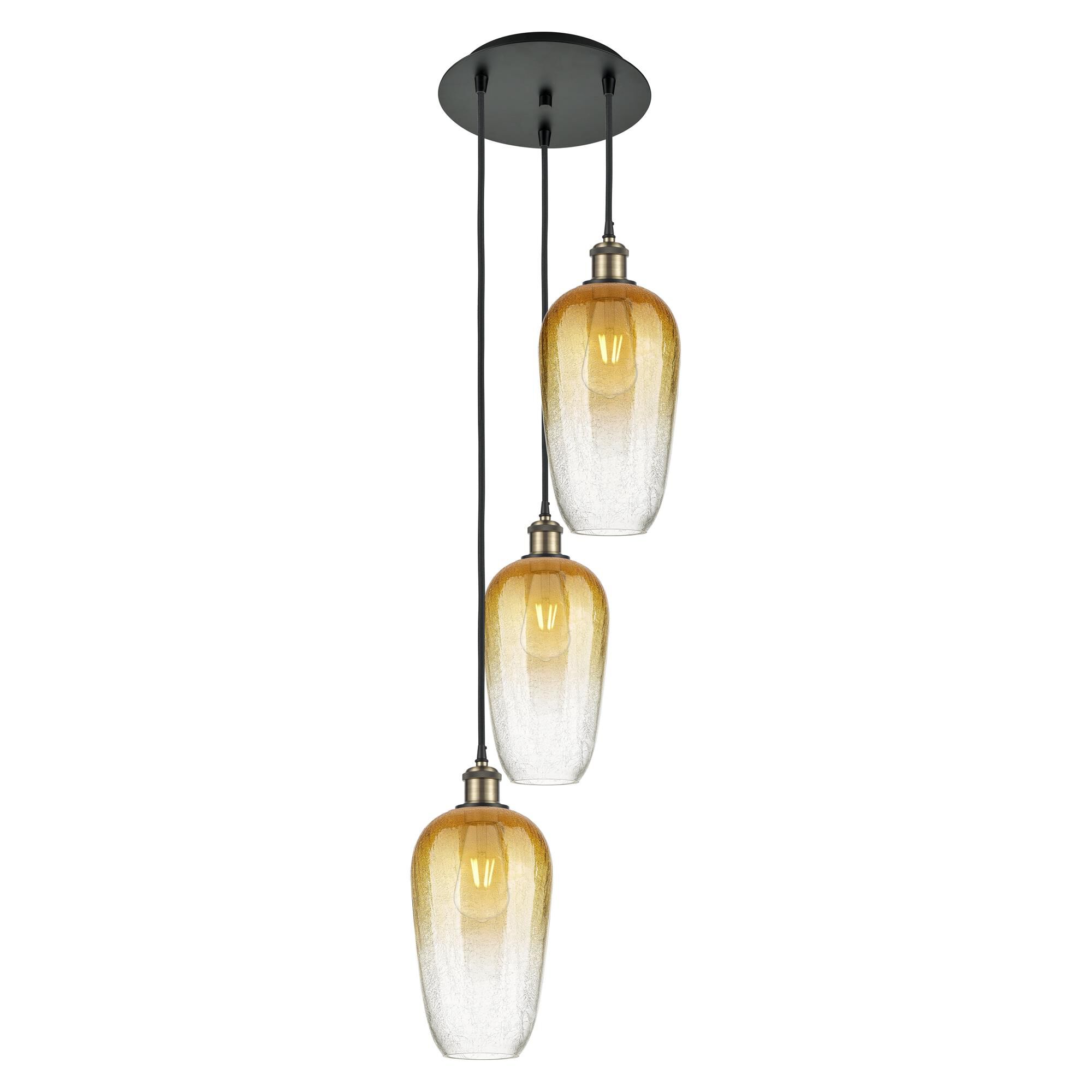Shown in Black Antique Brass finish and Amber glass