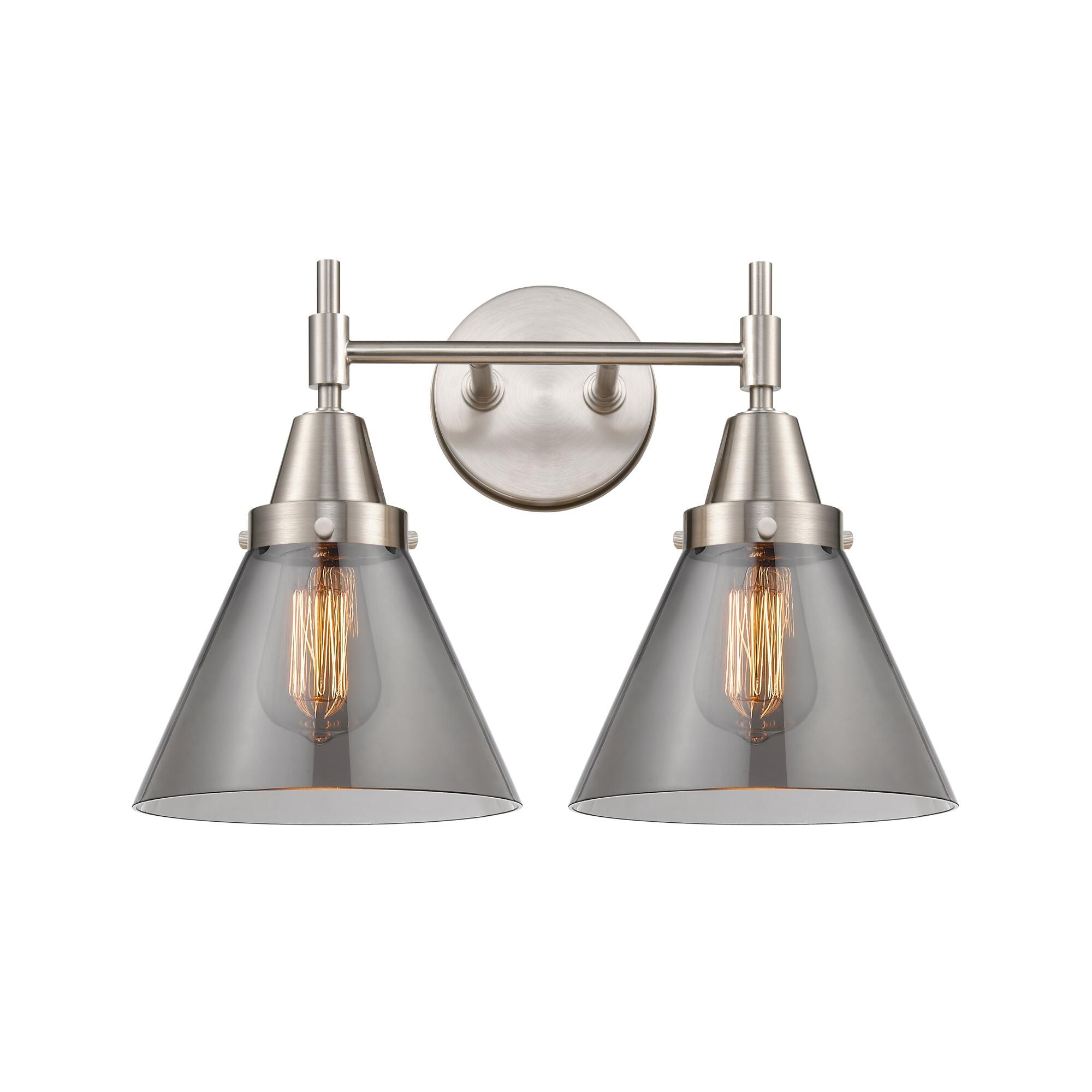 Shown in Satin Nickel finish and Plated Smoke Large Cone glass