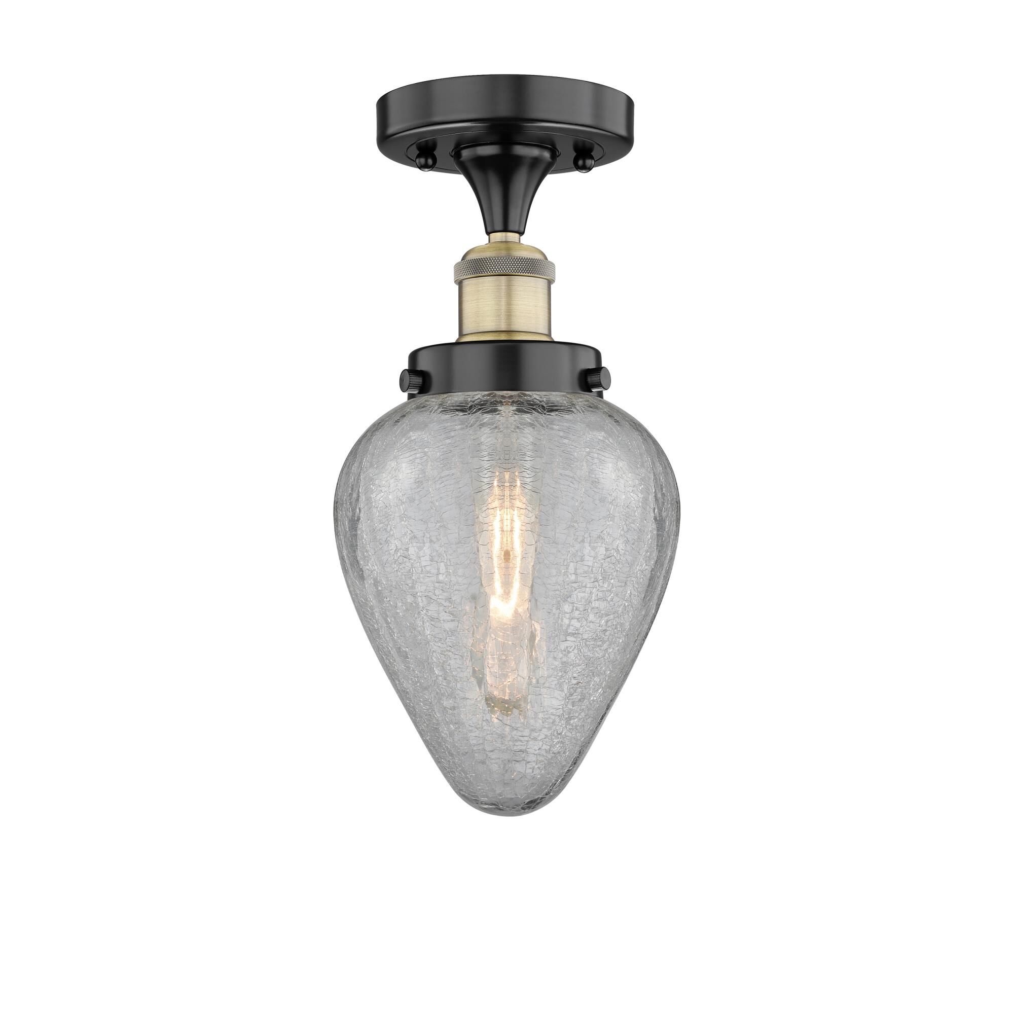 Shown in Black Antique Brass finish and Clear Crackled glass