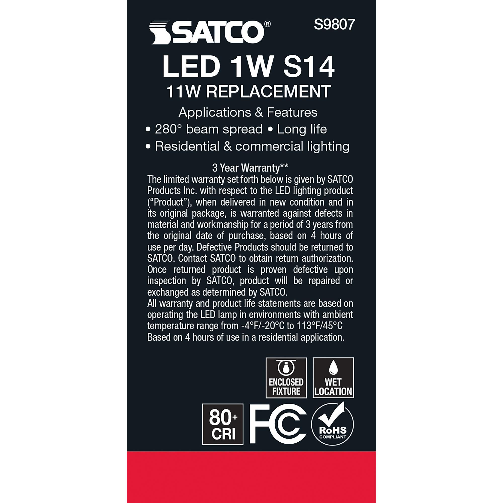 1 Watt 2700K S14 LED Light Bulb,