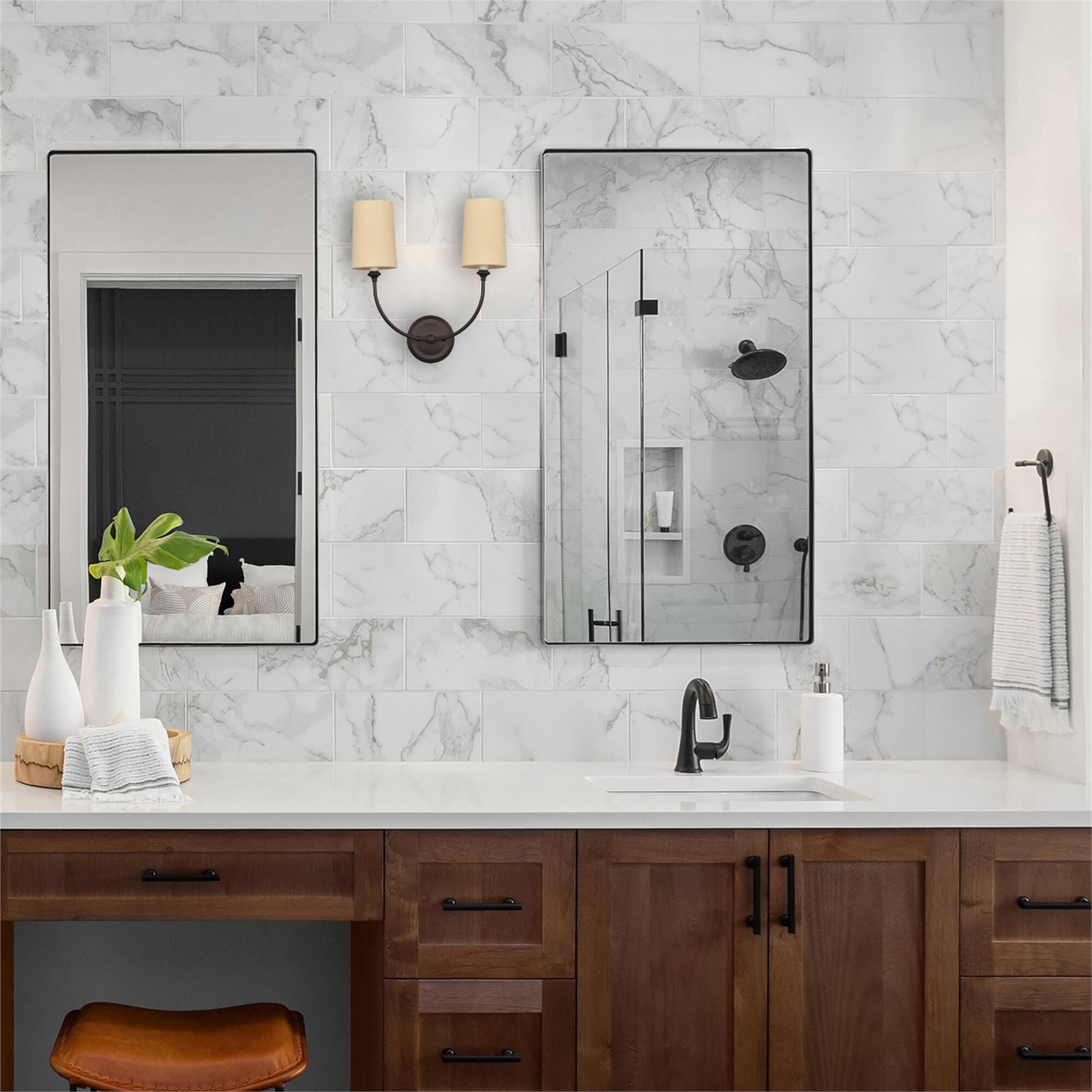 Shown in Dark Bronze finish and Silk glass and Ivory shade