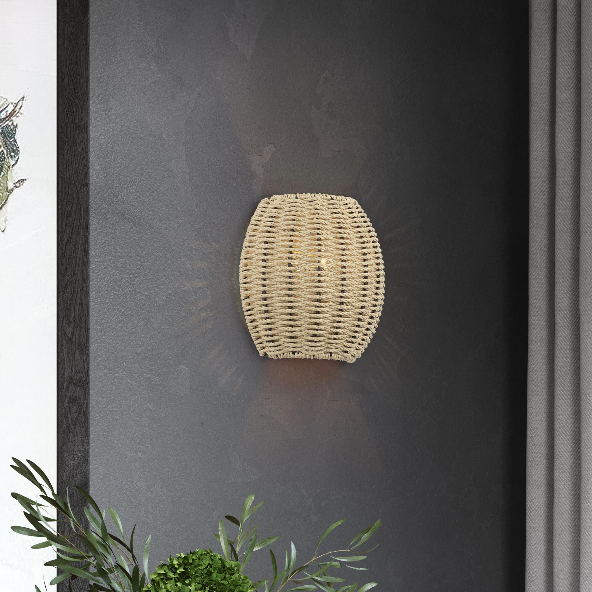 Shown in Antique Gold Leaf finish and Hand-Woven French Beige Paper Rope shade