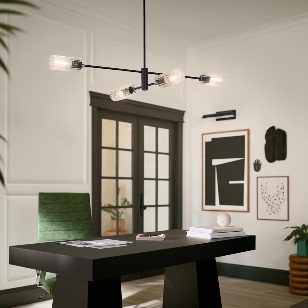 Shown in Black finish and Clear Fluted glass