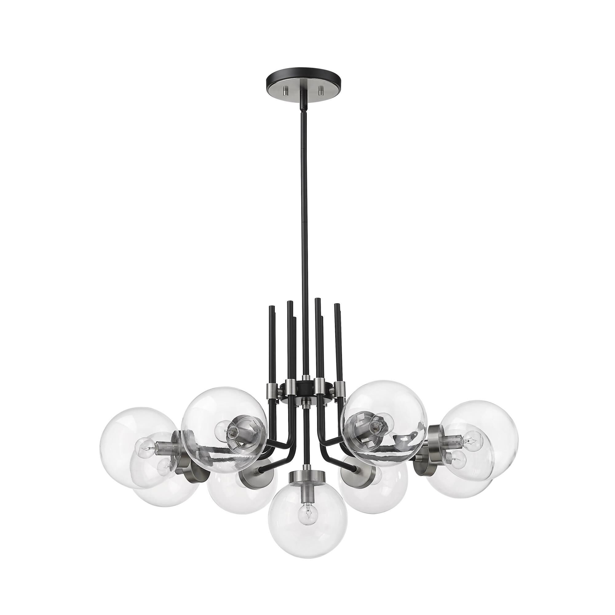 Shown in Matte Black + Brushed Nickel finish and Glass shade